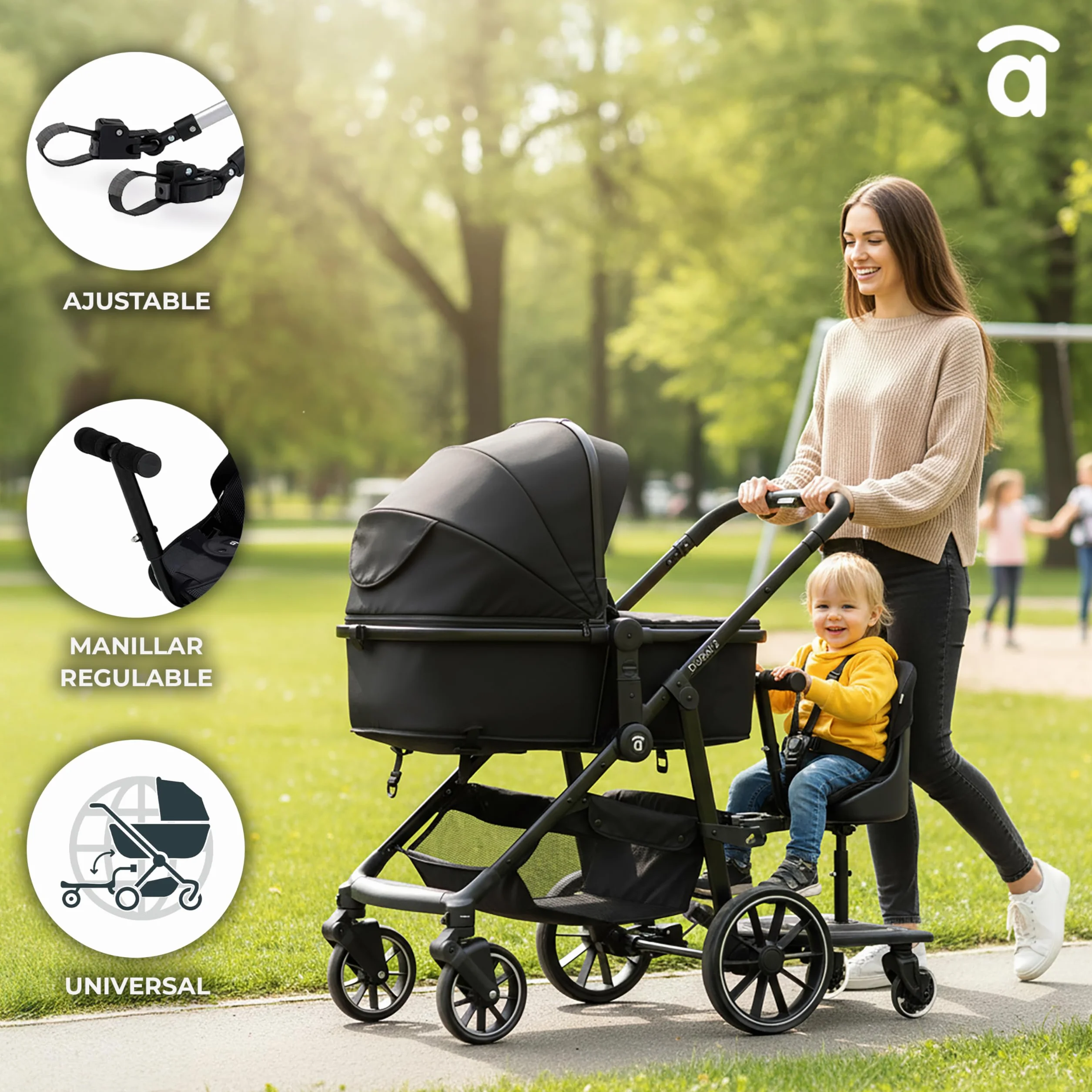 Asalvo Buggy Board - Monopattino con sedile per passeggino, passeggino, passeggino, passeggino, passeggino, universale, Buggy Board per il secondo bambino, accessorio per bambini da 1 a 7 anni (25 kg)