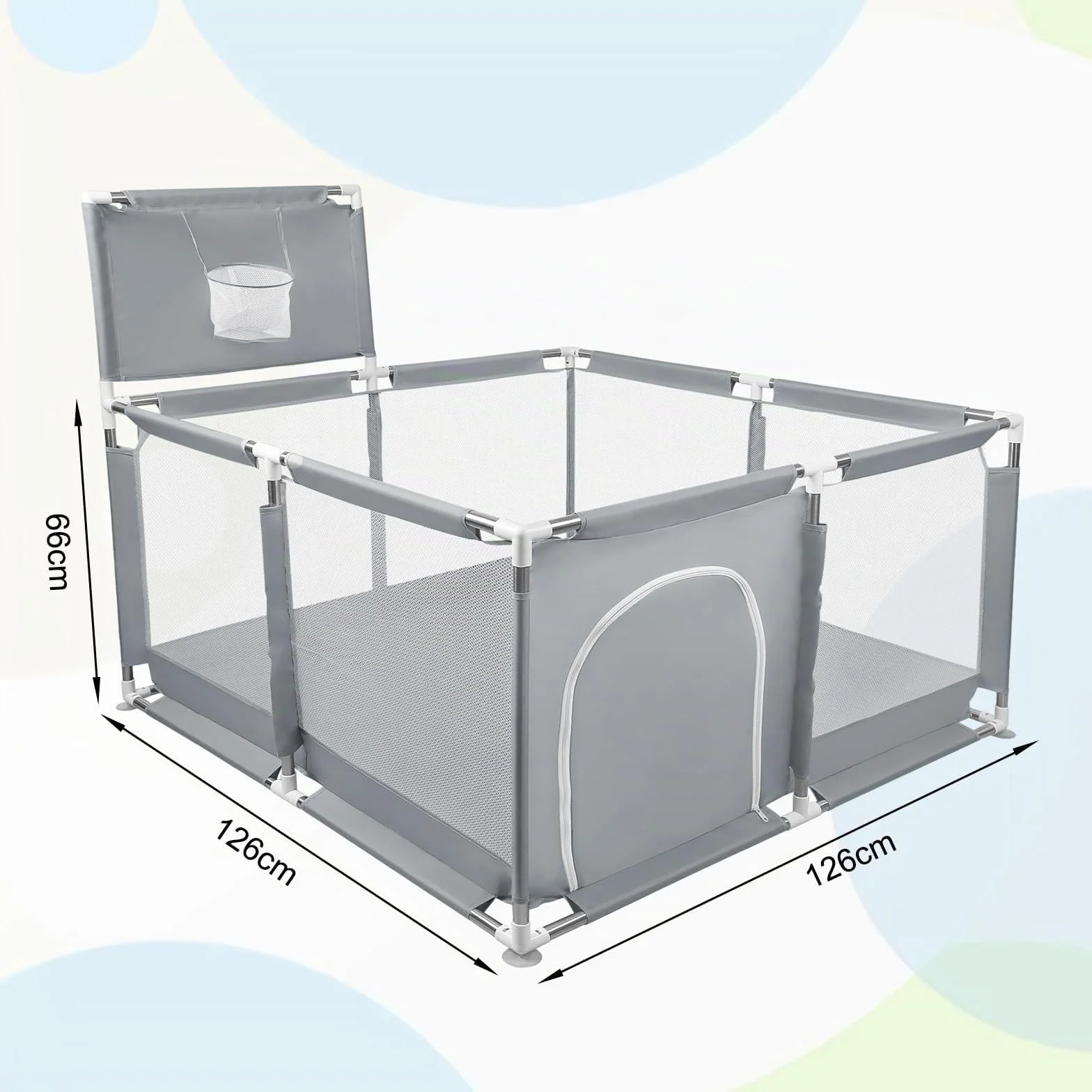 Box per Bambini, Recinto per Bambini Pieghevole in Tessuto Oxford con Rete Traspirante, Box per Neonati con Giochi che Include 50 Palline (126 x 126 x 66 cm, grigio scuro)