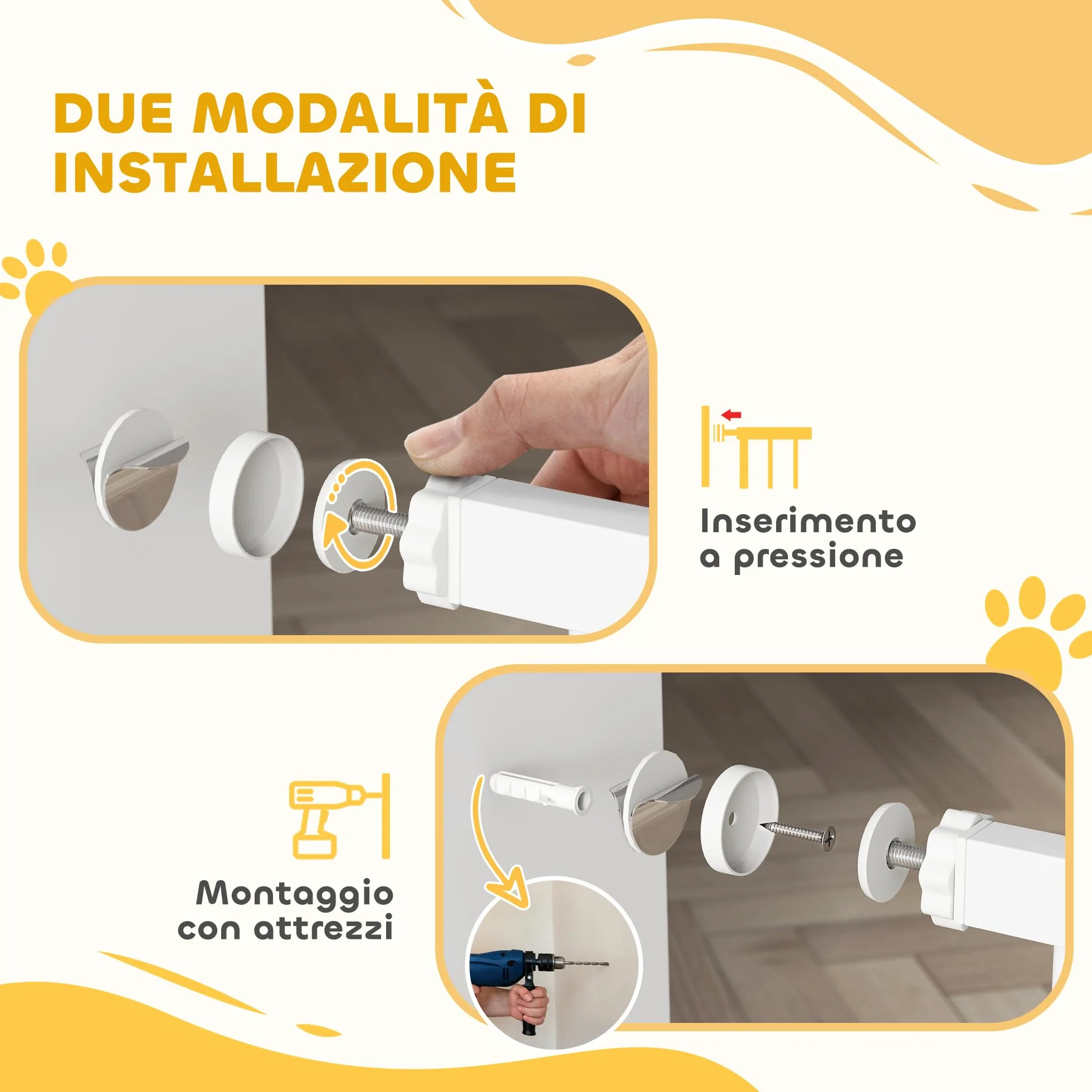 PawHut Cancelletto di Sicurezza per Cani da Interno 76-104 cm con Porta per Gatti, Alto 106 cm, Bianco