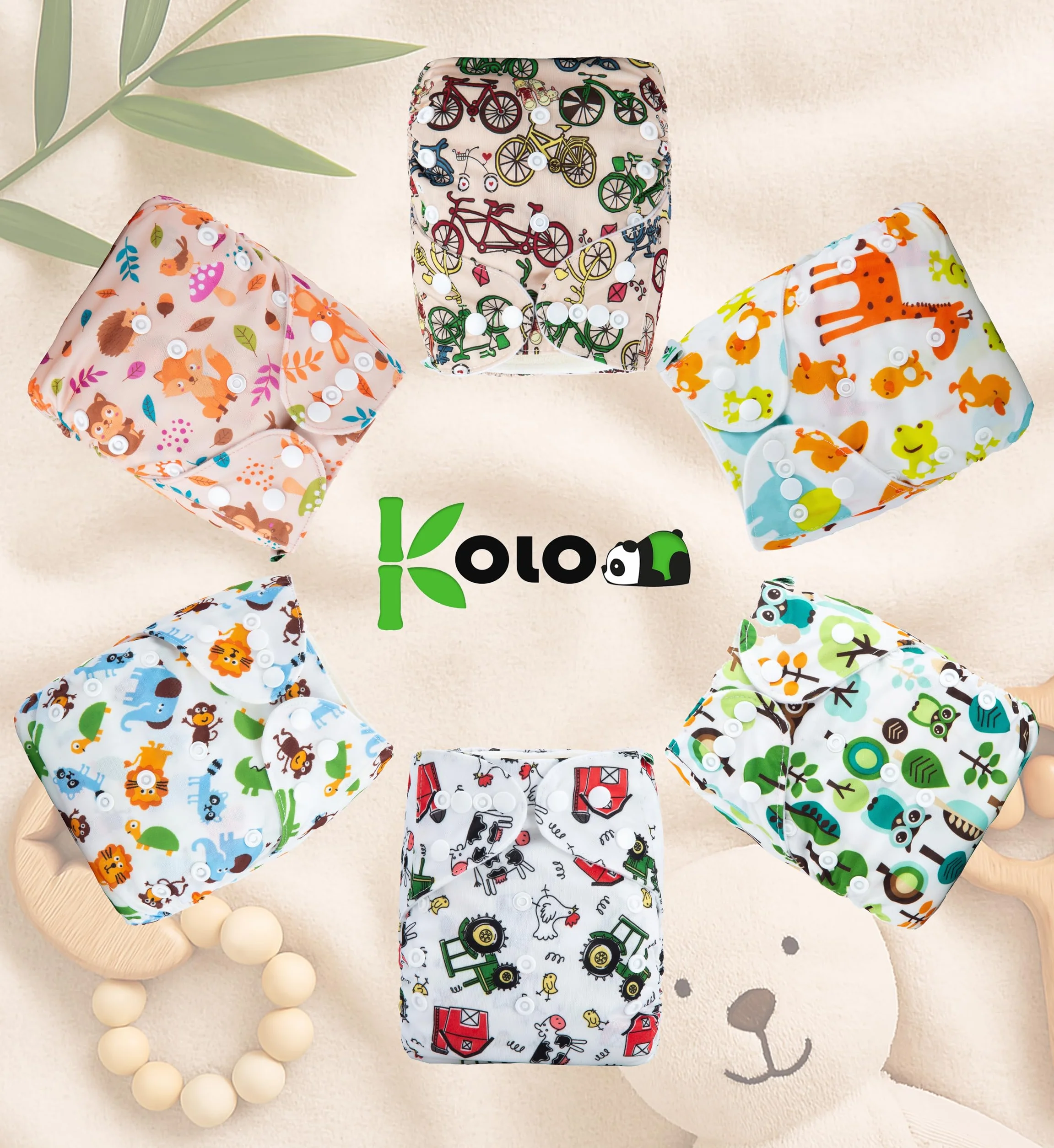Set di 6 Pannolini Lavabili Riutilizzabili per Bambini e Neonati con Inserti in Bambù e Wetbag Oeko Tex Standard 100