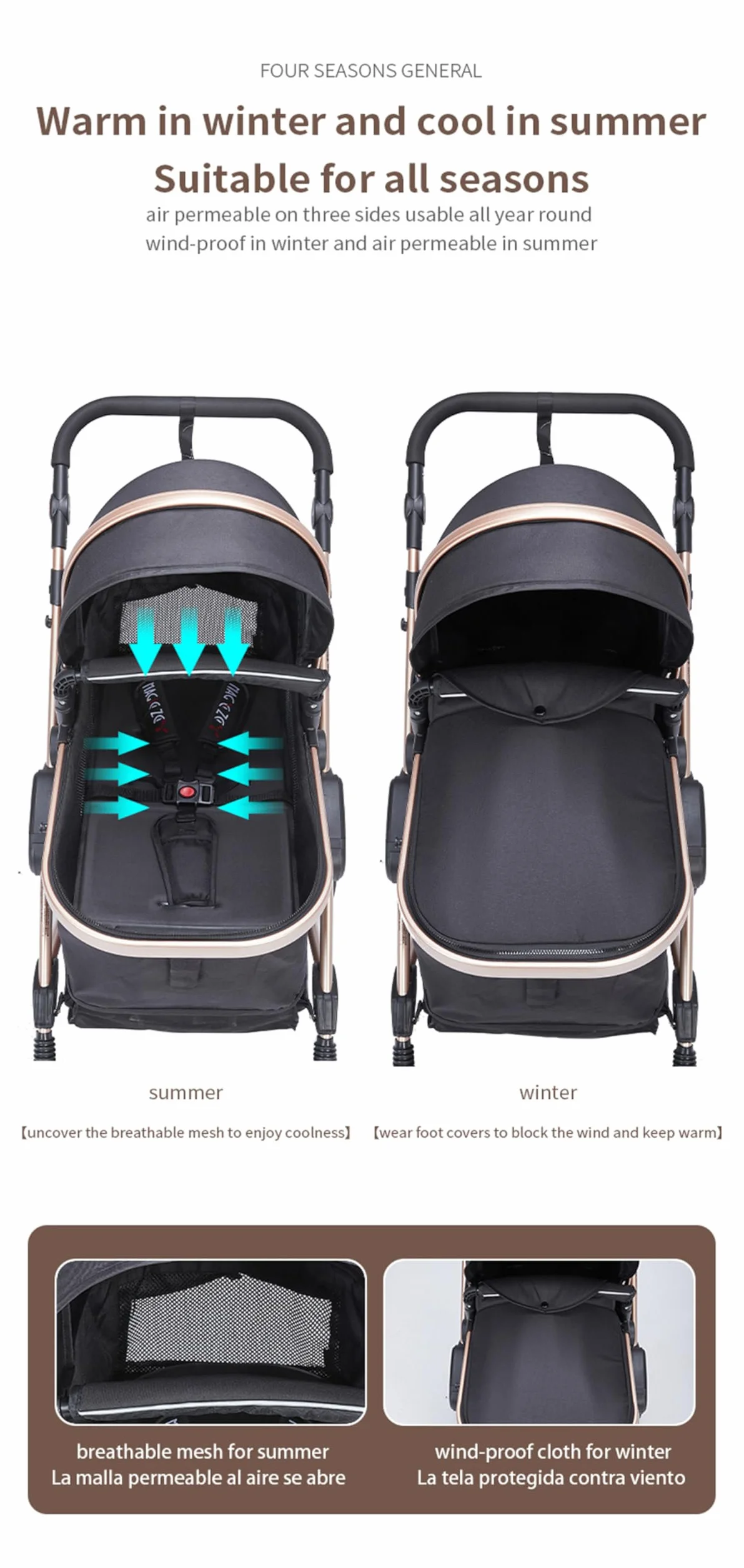 Magic ZC Passeggino Trio 3 in 1 Push Reversibile in Alluminio Pieghevole (739 Grey)