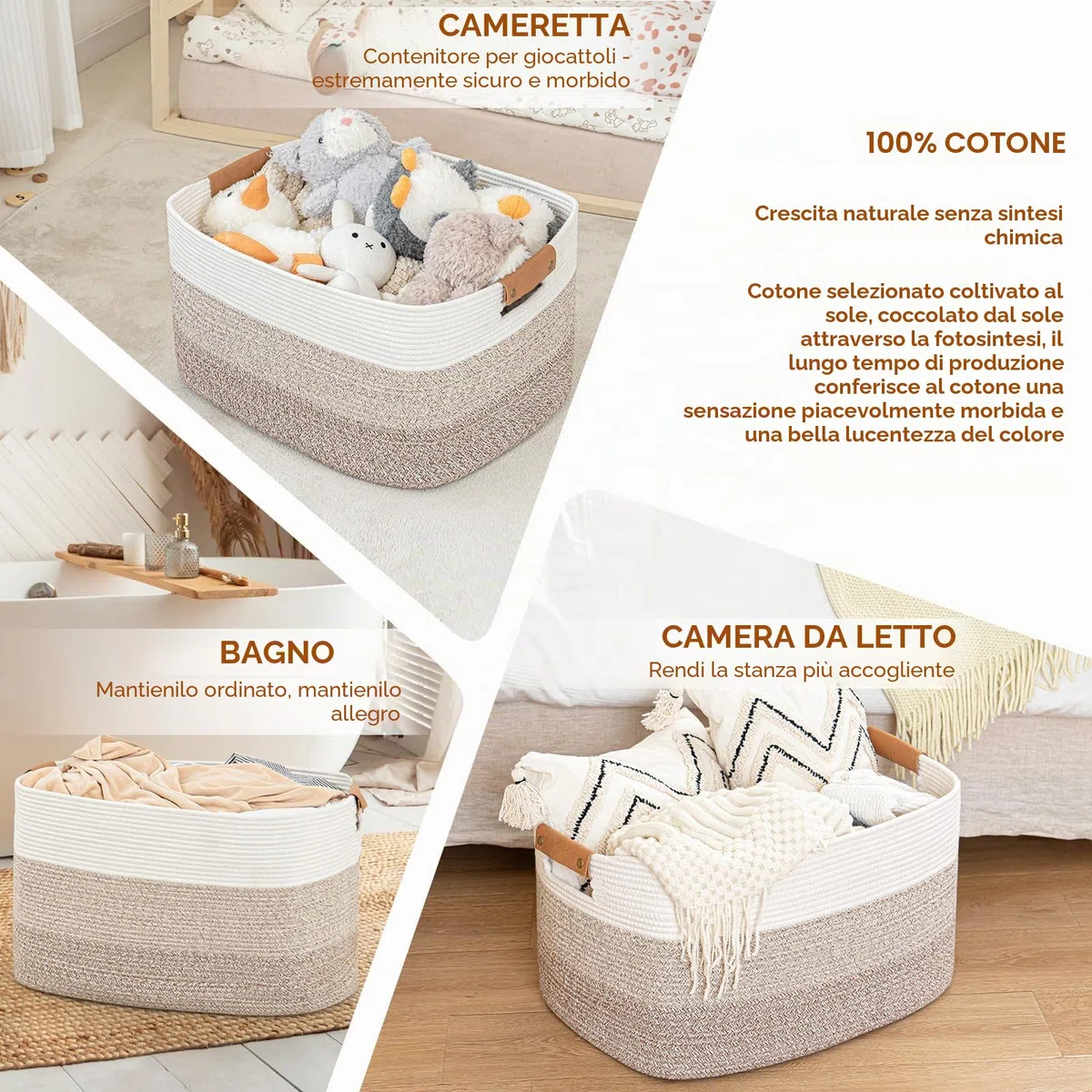 danpinera - Cesto portabiancheria, pieghevole, per giocattoli del bambino, quadrato, per coperte, cuscini, asciugamani ospiti, bianco e marrone