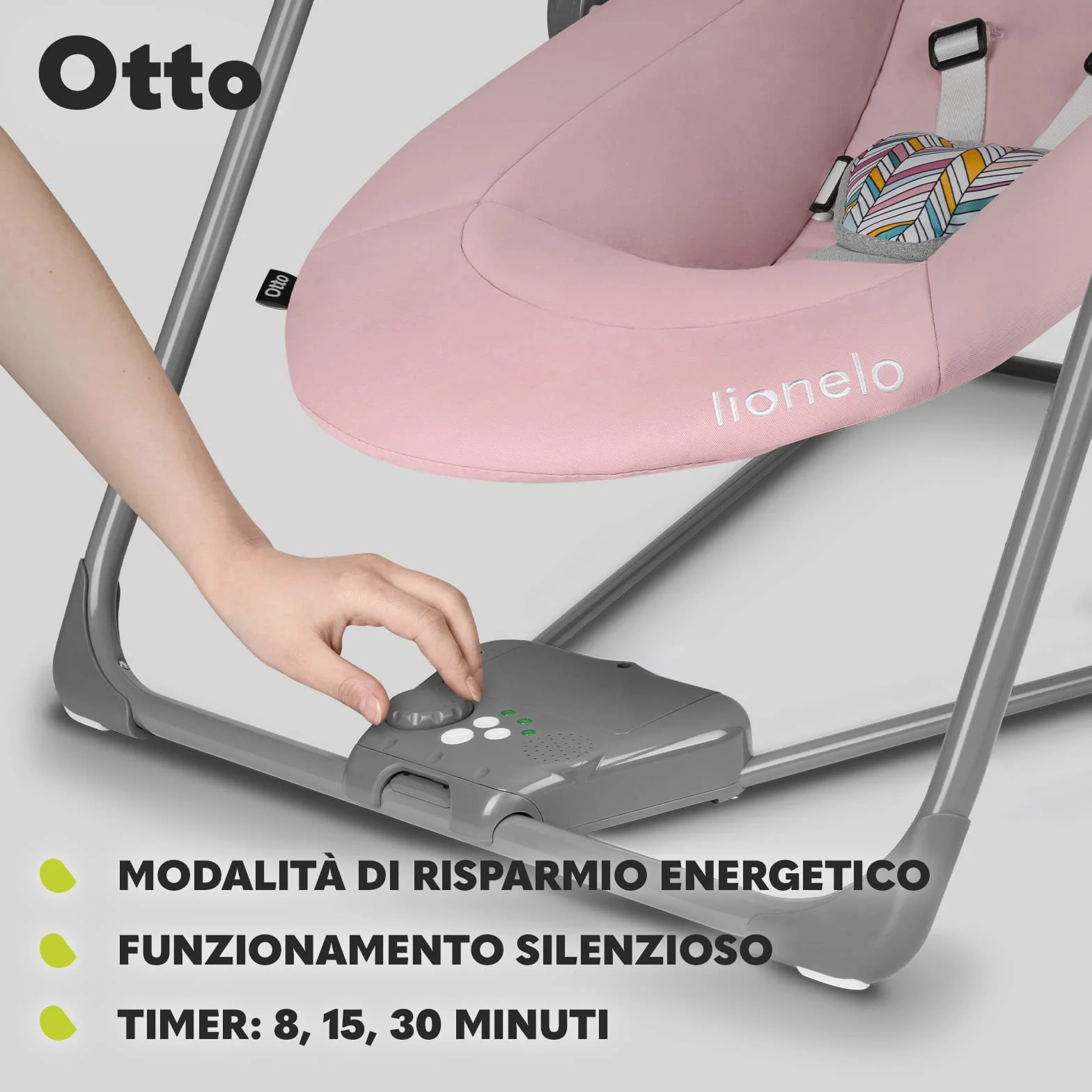 lionelo Otto Dondolo per Neonato e Bambini fino a 9kg Sdraietta con Giocattoli 5 Velocità Suoni Rilassanti Della Natura Altalena Portatile e Pieghevole Cinture a 5-punti Cavo di USB, Grigio