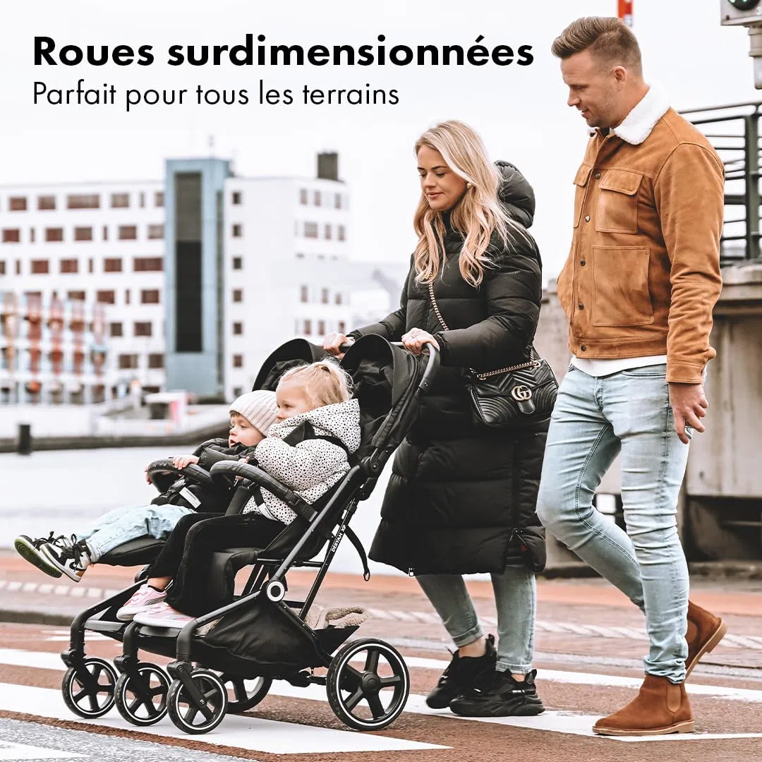Passeggino Deryan XP X2 2 in 1 - Compatto e pieghevole - Adatto dalla nascita fino a 4 anni - Passeggino con portata massima di 22 kg per sedile - Nero