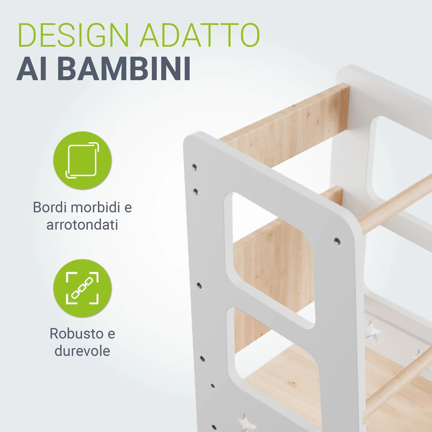 Juskys torre didattica Henny per bambini 1 anno Montessoriana tripla regolazione altezza antiribaltamento sgabello cucina bianco
