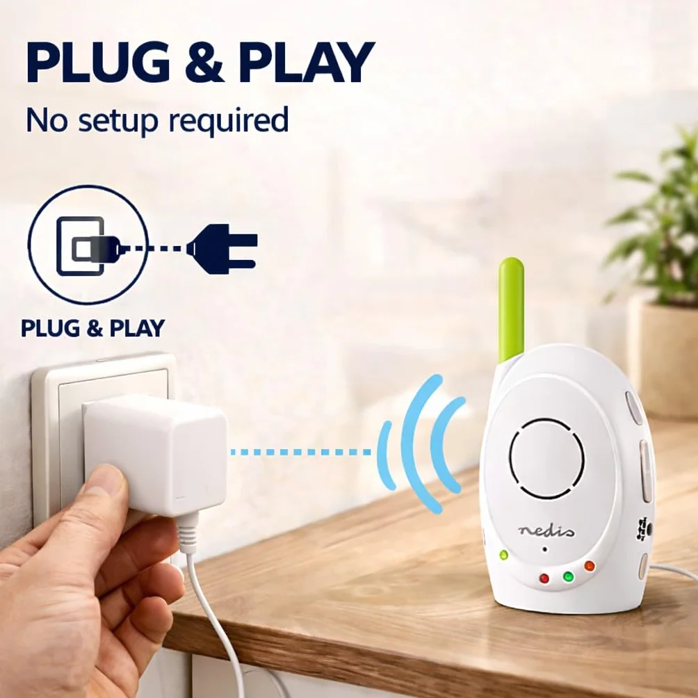 Nedis Audio Baby Monitor - Telefoni wireless per bambini con interfono, portata 300 m, Set di 2, Verde/Bianco