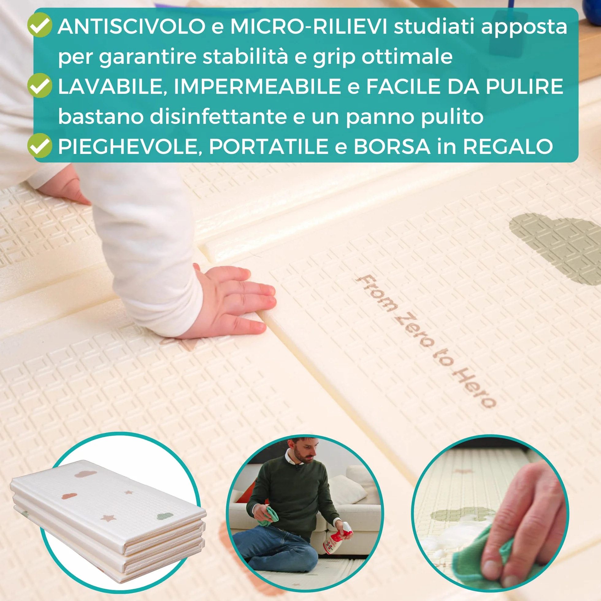 DR-SILVA Tappeto Gioco per lo Sviluppo Motorio di Bambini e Neonato. Sicuro, Atossico, Spessore 1,5 cm, Grande 200x150 cm, Pieghevole, Portatile, Anti-Scivolo, Lavabile, Morbido e Anti-urto.