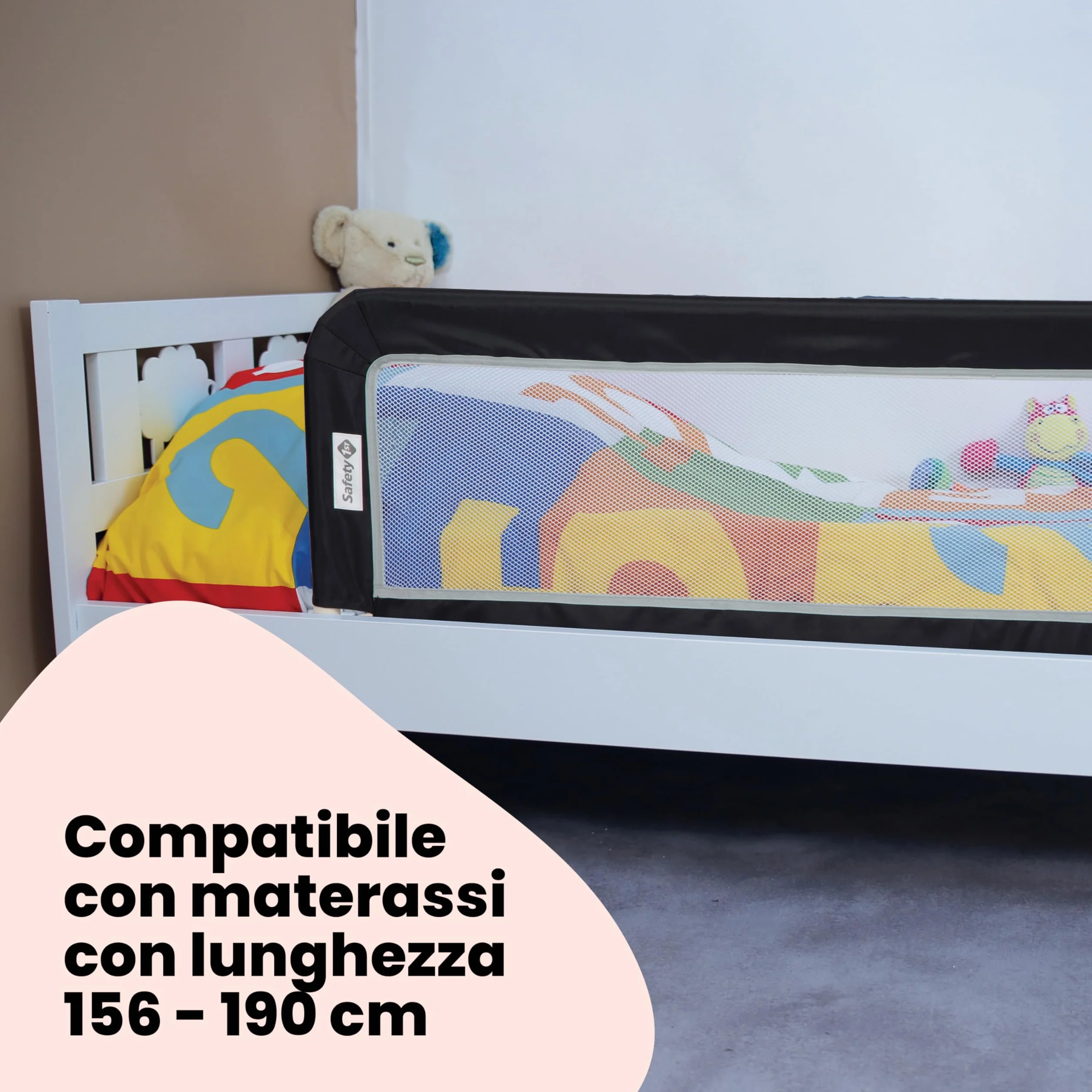 Safety 1st Sponda Letto Bambini da Viaggio Pieghevole Portatile, Barriera Letto 18 mesi-5 anni, Tessuto a rete, Nero