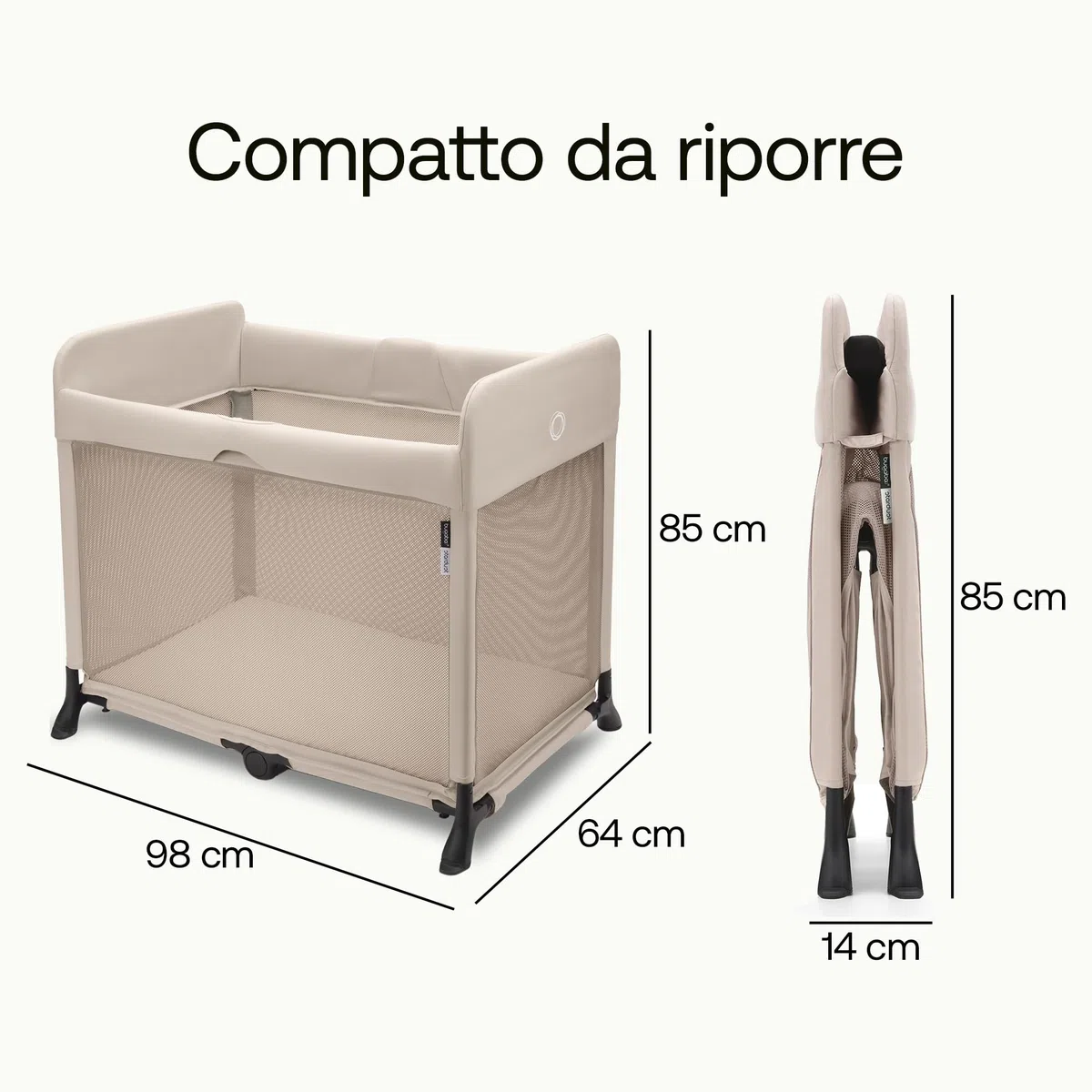 Bugaboo Stardust, 2 in 1: Parco Infantile Pieghevole e Lettino da Viaggio compatto con materasso, si dispiega in 1 Secondo, Borsa per il Trasporto, Da neonati a bambini piccoli, Desert Taupe