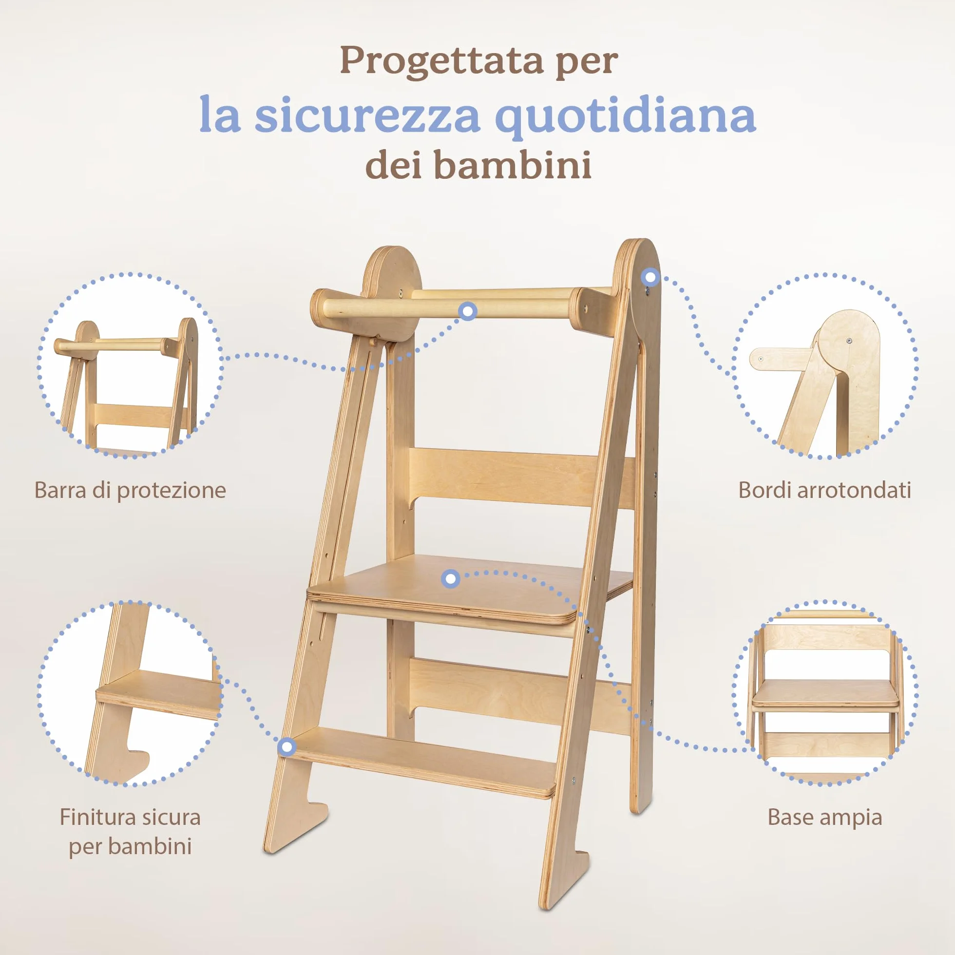 TOYBOX Torre Montessoriana Pieghevole, Learning Tower, Legno Naturale