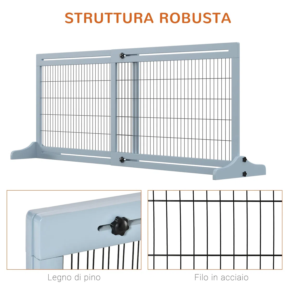 PawHut Cancelletto di Sicurezza per Cani in Legno e Acciaio, Cancellino per Cani Estensibile da Interno 104-180cm, Blu-grigio