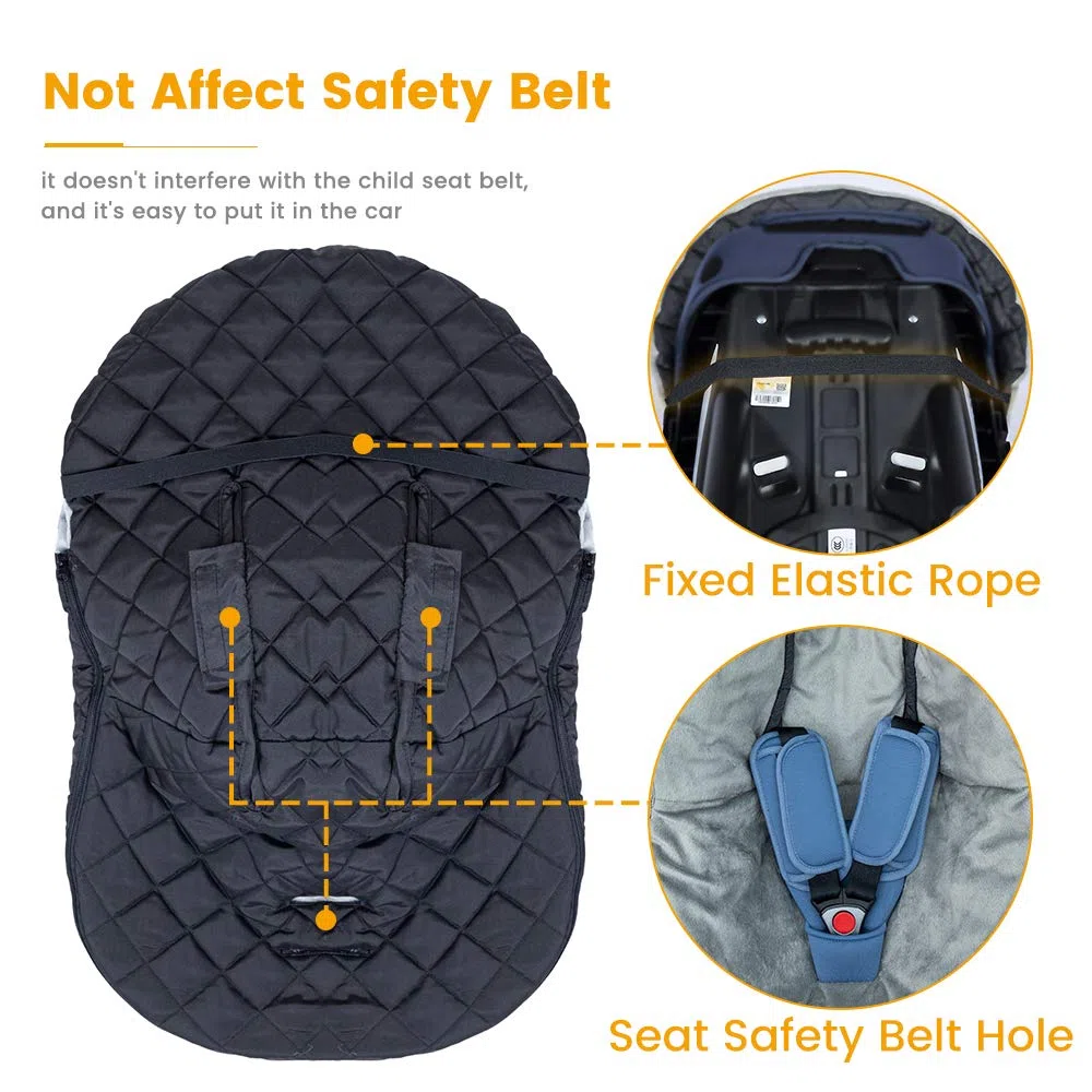 Orzbow Universale Sacco per Ovetto Invernale, Impermeabile Sacco a Pelo Termico per Seggiolino Auto (Maxi-Cosi/Römer/Cybex) con Imbracature a 3 e 5 Punti, Primavera e Autunno, Fodera Corta in Peluche