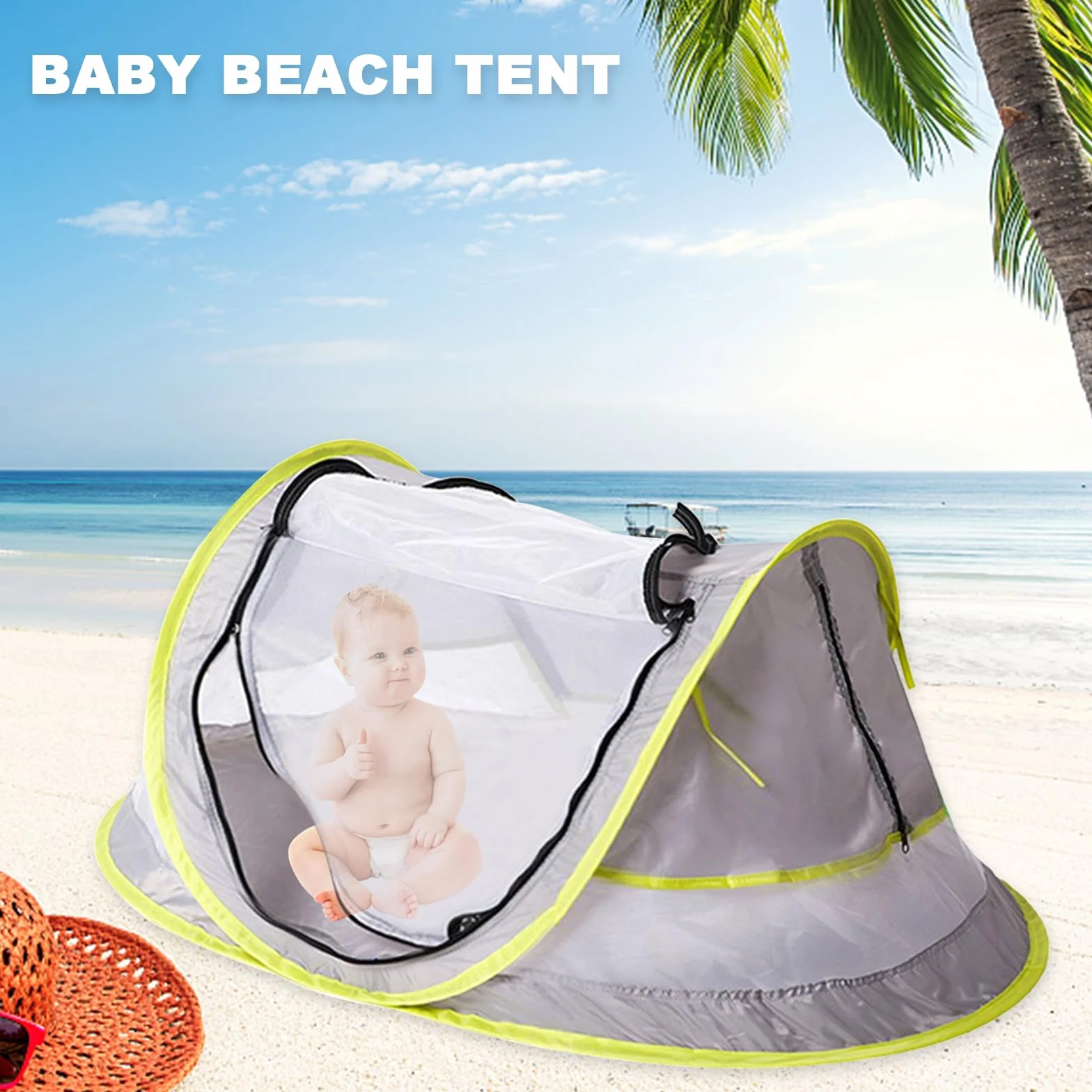 Tenda da spiaggia per bambini, portatile, ultraleggera, da spiaggia pop-up, per esterni, protezione solare UV50+, per neonati, per campeggio, escursioni, barbecue