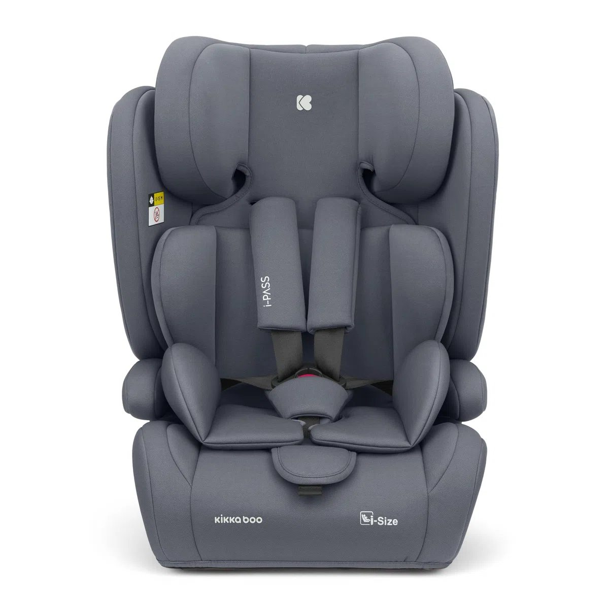 KikkaBoo Seggiolino Auto 9-36 kg i-PASS, Gruppo 1/2/3, Da 15 Mesi a 12 Anni, i-Size 76-150 cm, Poggiatesta Regolabile 13 Posizioni, Grigio