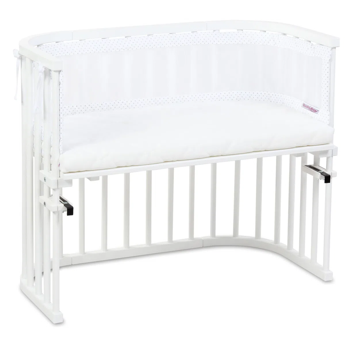 babybay Paracolpi a rete per modello Boxspring XXL, bianco a pois grigio perla