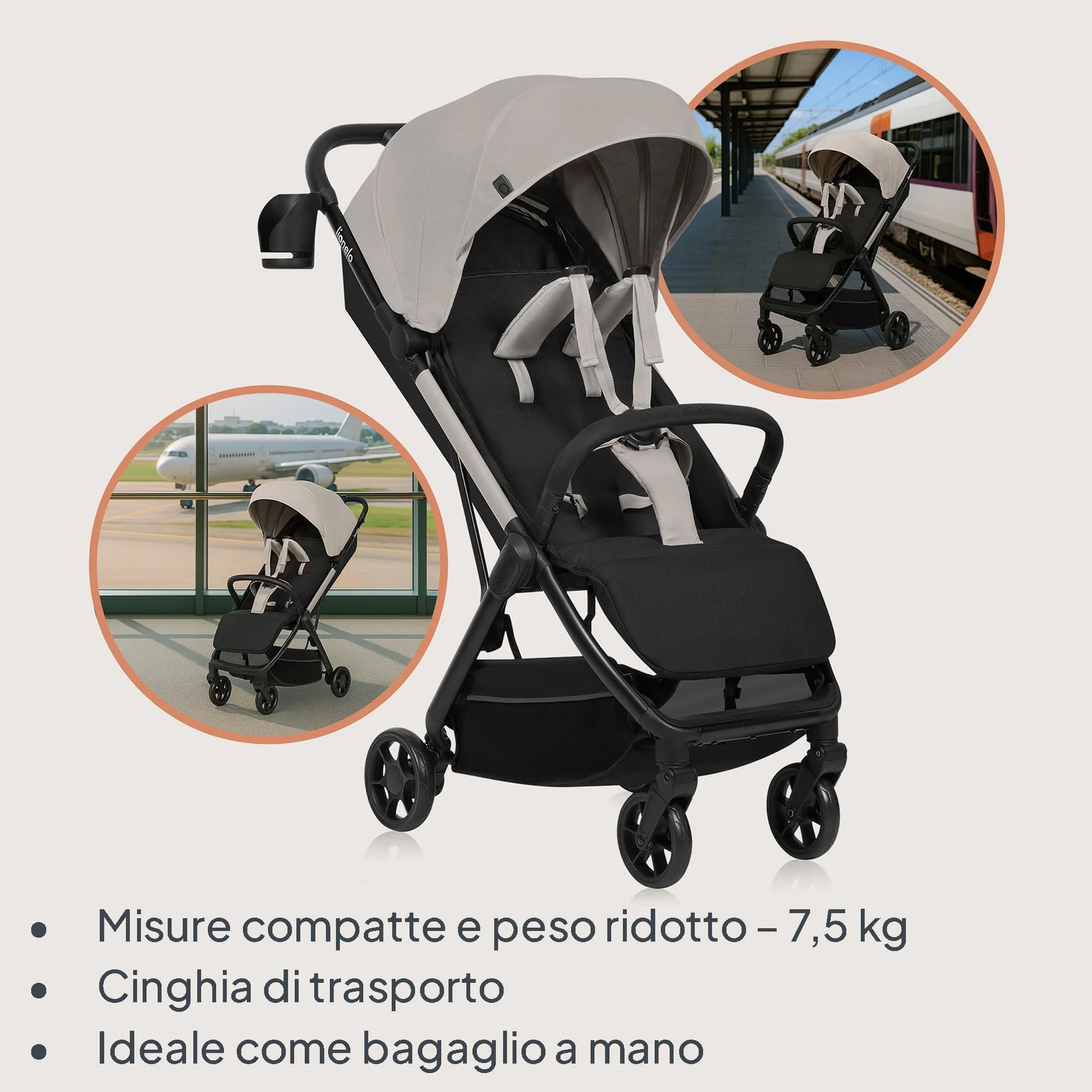 LIONELO Julie Air Passeggino Pieghevole Fino a 22 kg Ruote Girevoli 360° UPF50+
