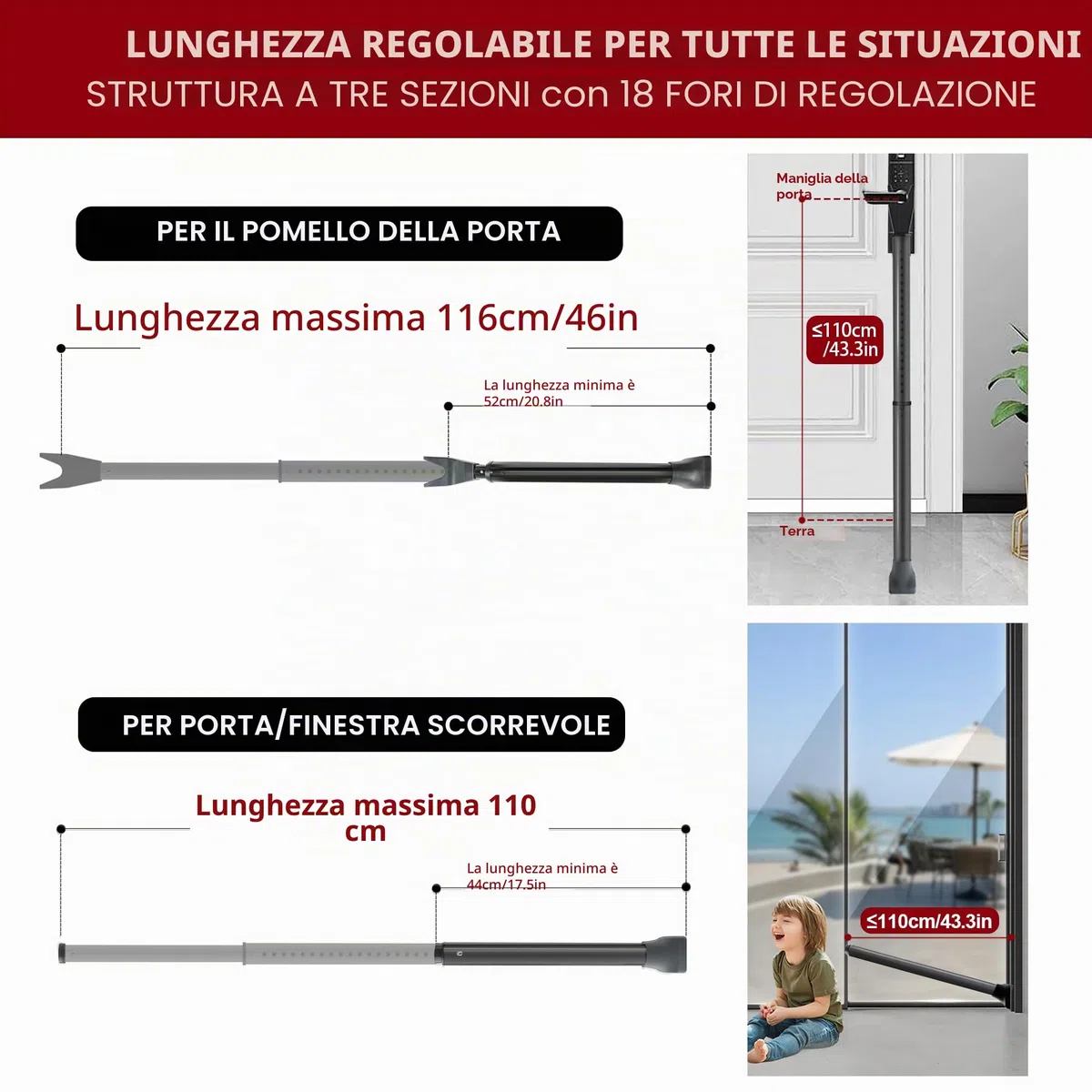 Nero Barra di Sicurezza per Porta d'Entrata - 1 Pack Sbarra Antiscasso, Blocco Porte