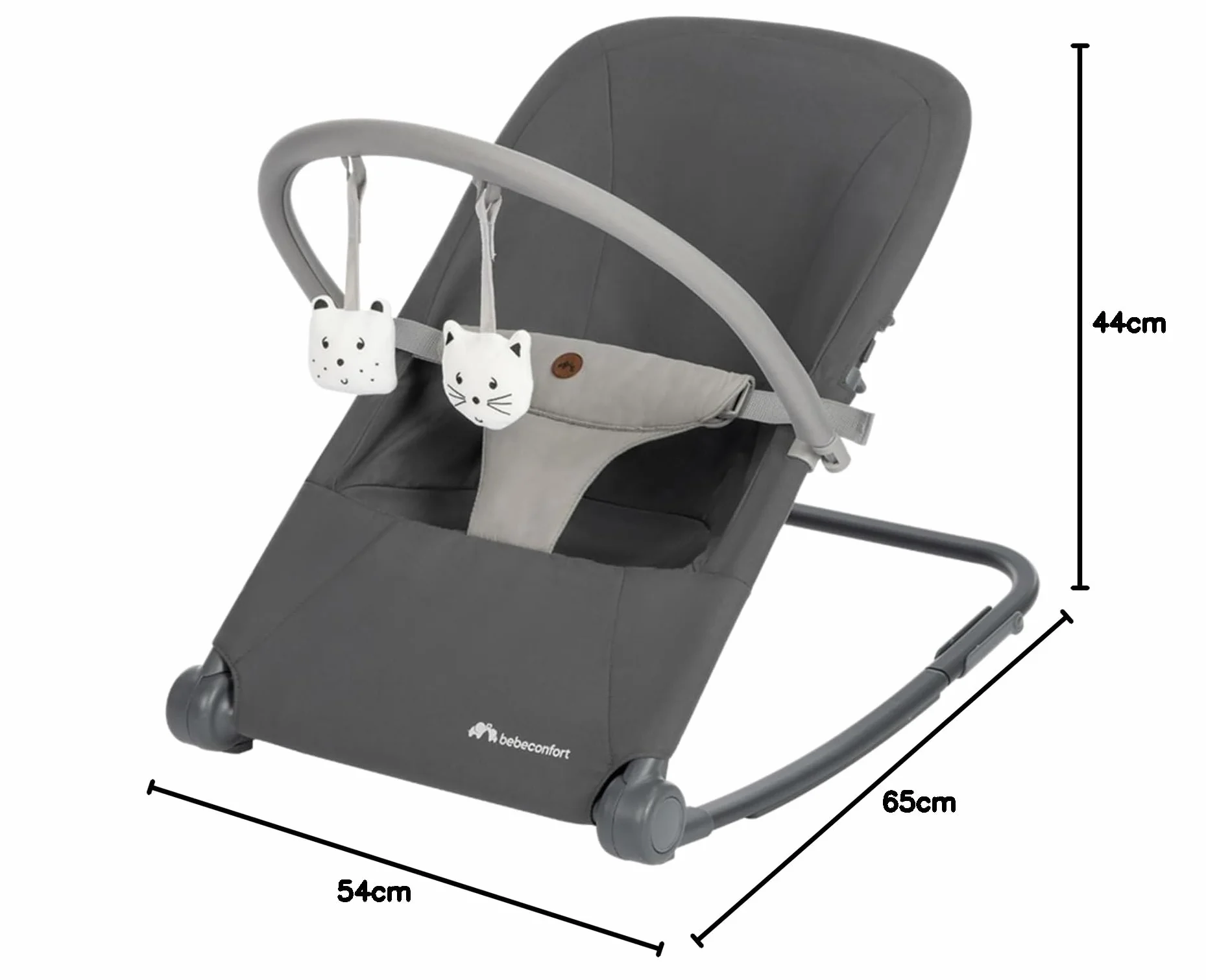 Bebeconfort Aster, Sdraietta Neonato 0–2 anni, Sdraietta a dondolo, Arco Gioco, Schienale Reclinabile Imbottito, Leggera (2,7 kg), Pieghevole Ultracompatta, Modalità fissa, Tinted Graphite