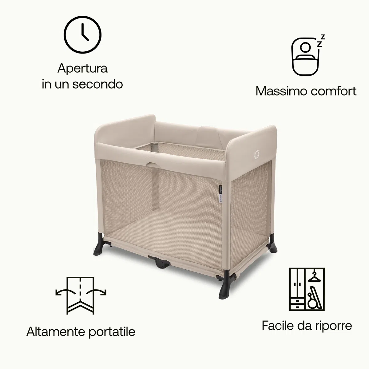 Bugaboo Stardust, 2 in 1: Parco Infantile Pieghevole e Lettino da Viaggio compatto con materasso, si dispiega in 1 Secondo, Borsa per il Trasporto, Da neonati a bambini piccoli, Desert Taupe