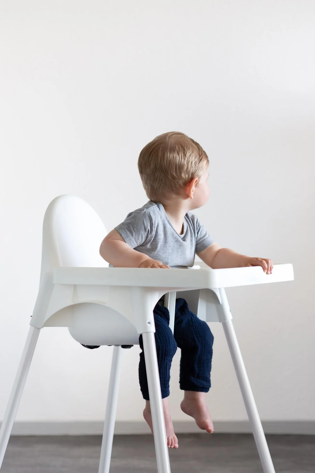 Ikea Antilop Seggiolone bianco metallo con vassoio cintura sicurezza