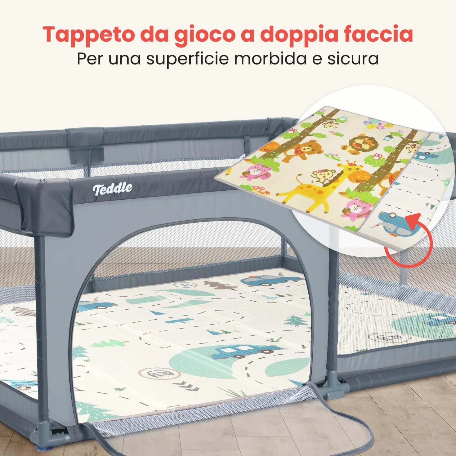 Box Bambini – Incluso Tappeto da Gioco Double-Face - Recinto per Bambini con 50 Palline – 180 x 150 cm – Box Neonato Per Uso Interno ed Esterno – Box per Bambini (Grigio, 180x150cm)