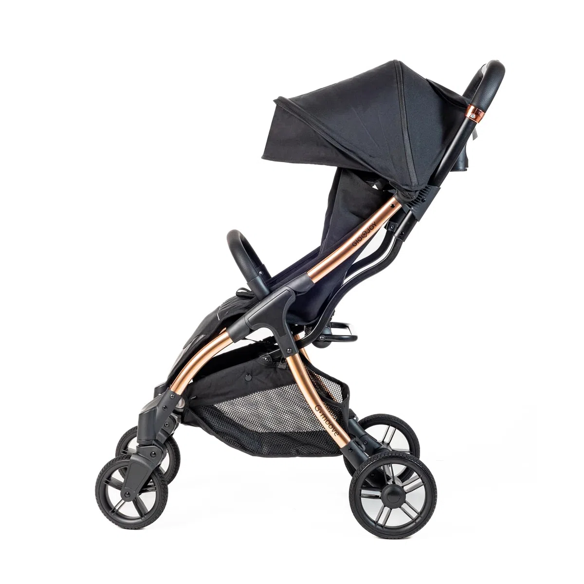 Passeggino G-Moove 0-22 kg. Leggero, Perfetto dalla Nascita - Telaio Rose Gold, Tessuto Nero