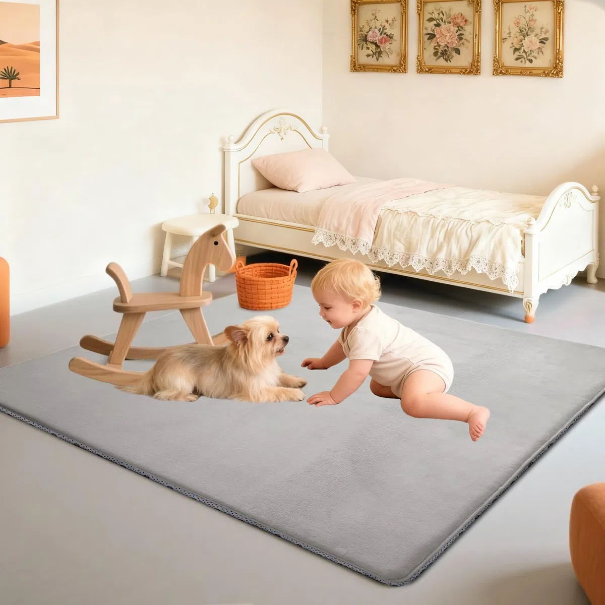 Tappeto di Velluto Corallo Ispessimento per Bambini Coperta strisciante Tappeto Bambini Tatami Tappetino per gattonare antiscivolo, tappeto per asilo, spessore 2 cm, 60 x 160 cm Grigio Argento