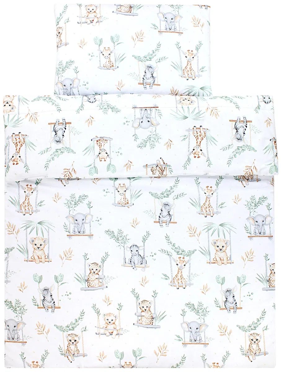 TupTam Set di Piumone Fantasia per Bambini Tutte le Stagioni Cuscino Piatto 2 pz., Safari sull'altalena, 135x100 cm