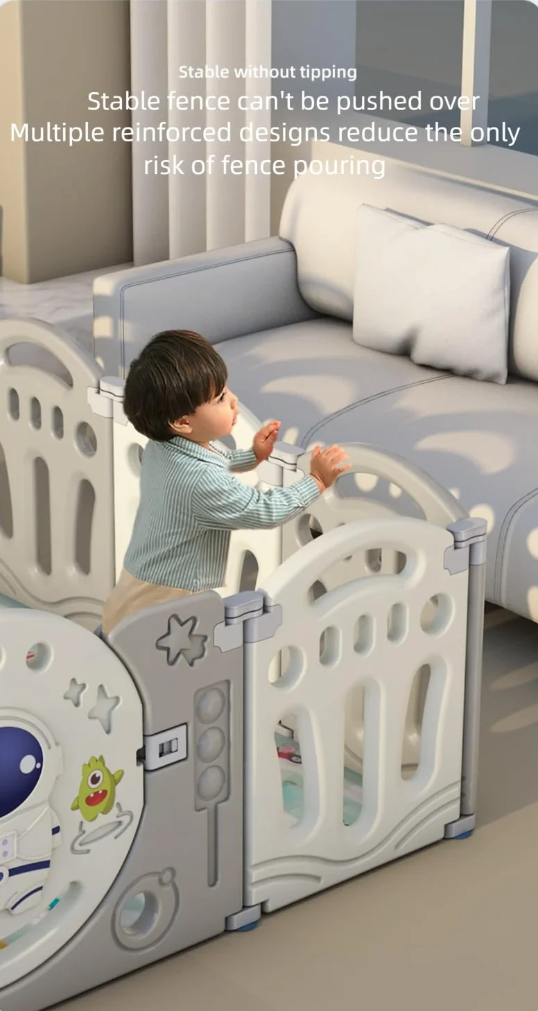 Baby Playen con scivolo e canestro da basket, recinzione di sicurezza a 14+2 pannelli, materiale PE ad alta densità, dimensioni interne 154 x 187 cm, design pieghevole con tappetino attività e palline