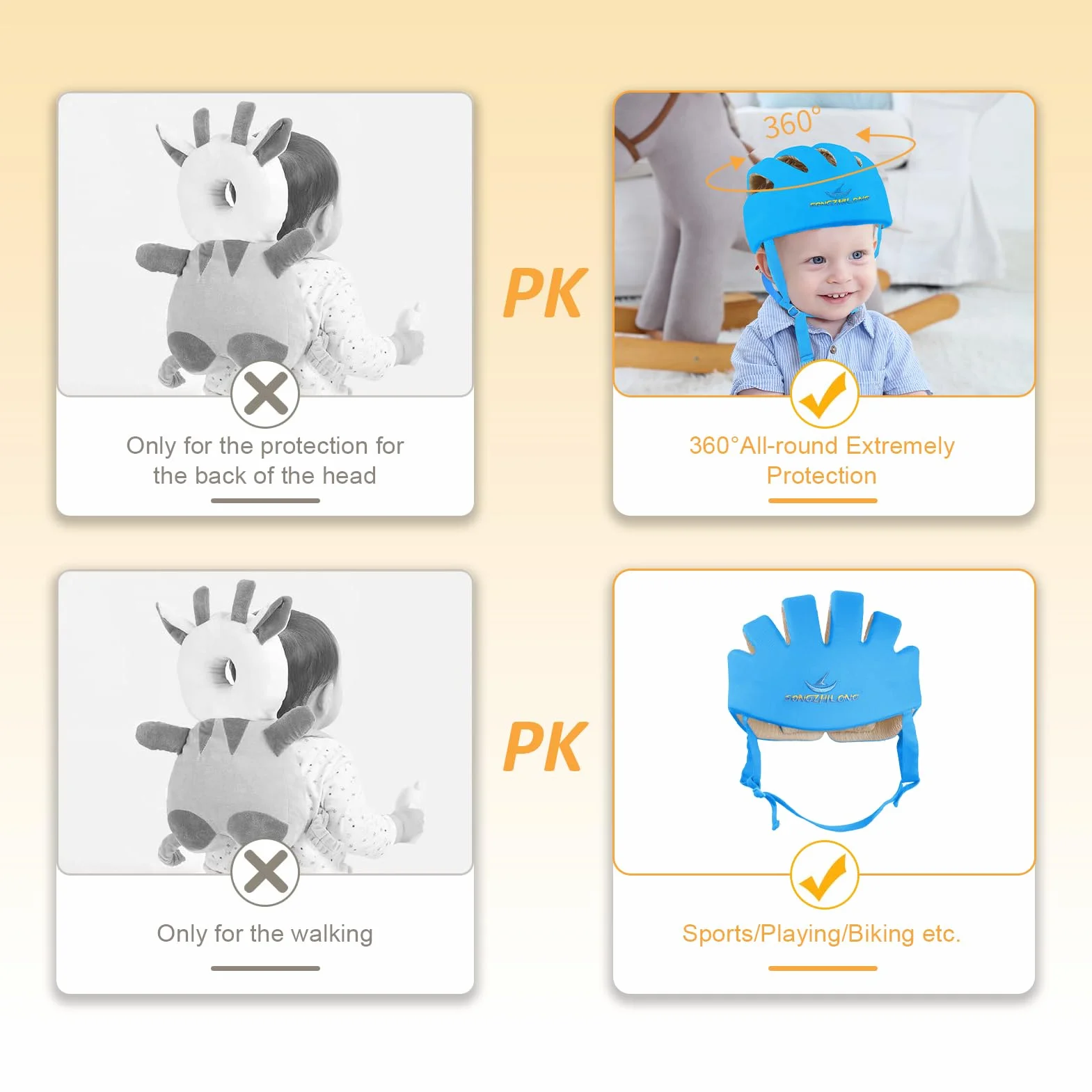 IULONEE Casco Bambino Neonati Cappello di Testa Cotone Regolabile Sicurezza Blu