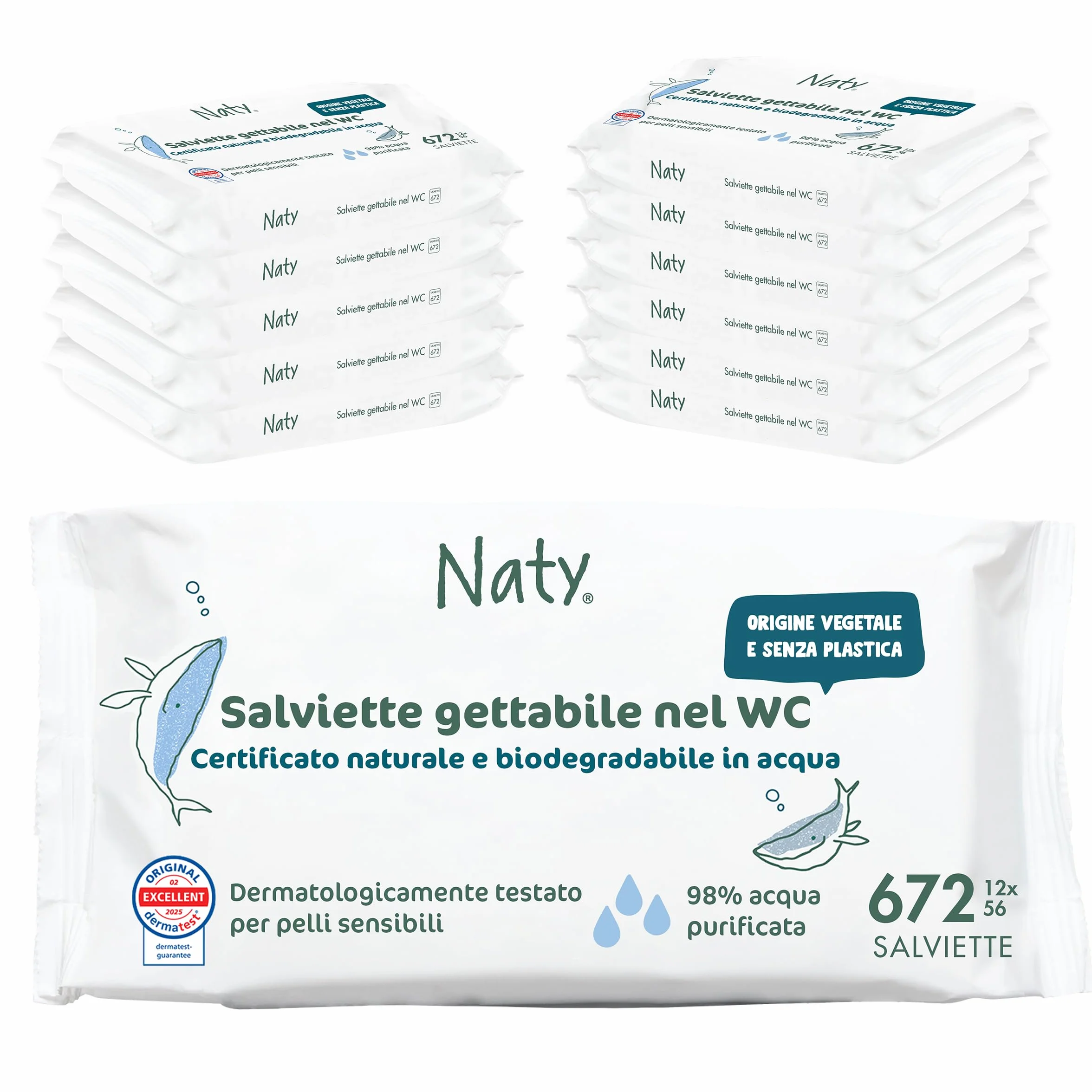Naty Salviettine per Neonati e Bambini Gettabili nel WC 98% Acqua Ipoallergeniche Naturali 672 pezzi