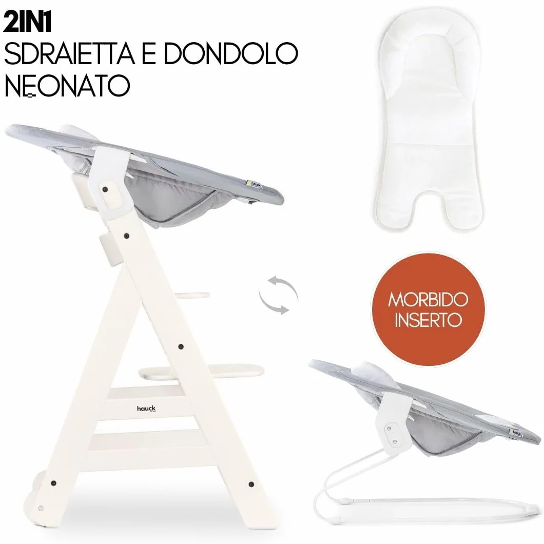 Hauck Seggiolone Beta+ Newborn Set - Seggiolone Evolutivo in Legno 2in1 con Sdraietta Neonati, Bianco