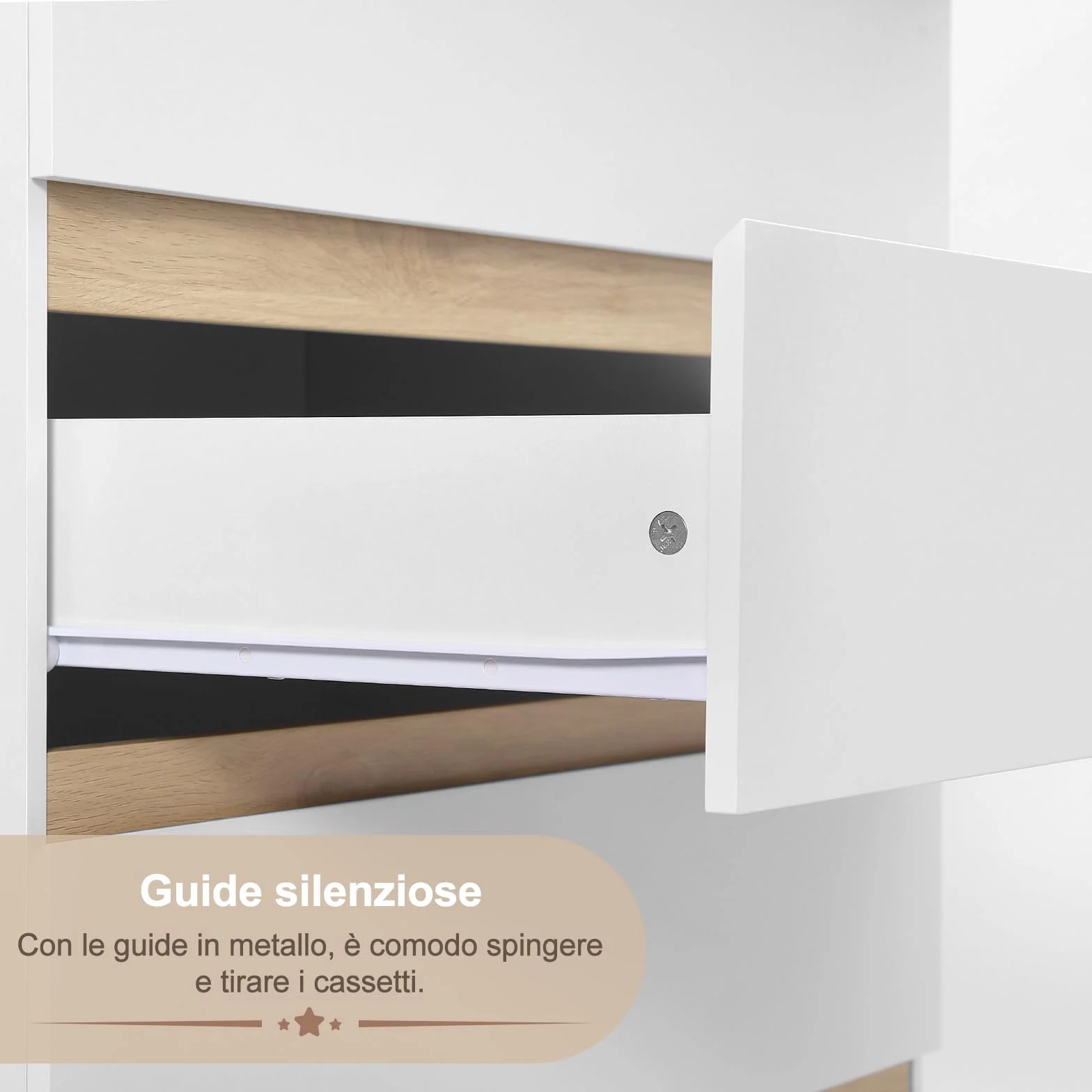 WOLTU Mobile Fasciatoio per Bambini, Cassettiera 4 Cassetti, Bianco+Rovere