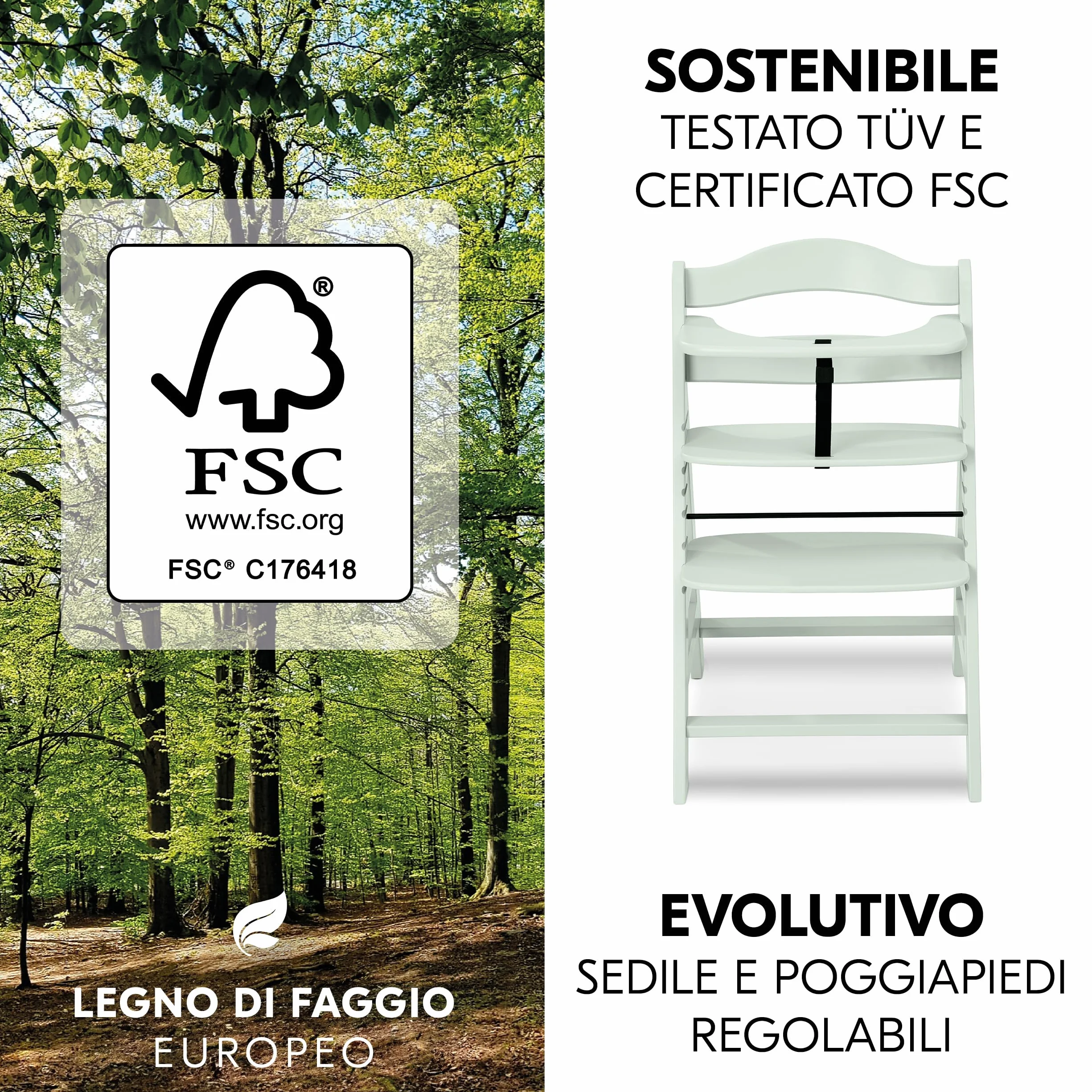 hauck Seggiolone Pappa Alpha Plus Newborn - Seggiolone Evolutivo Legno Classic Menta