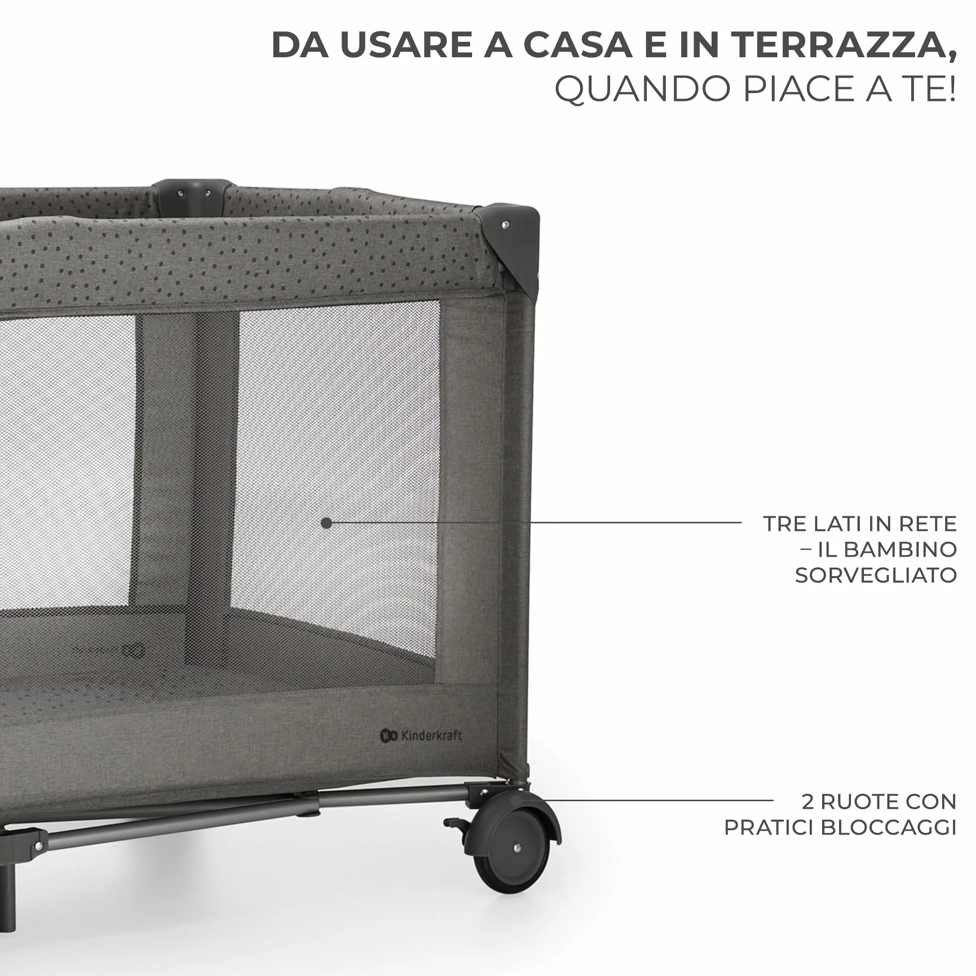 Kinderkraft JOY 2 ACC, 3 in 1 Travel Crib, Baby Travel Cot, Foldable, Grey