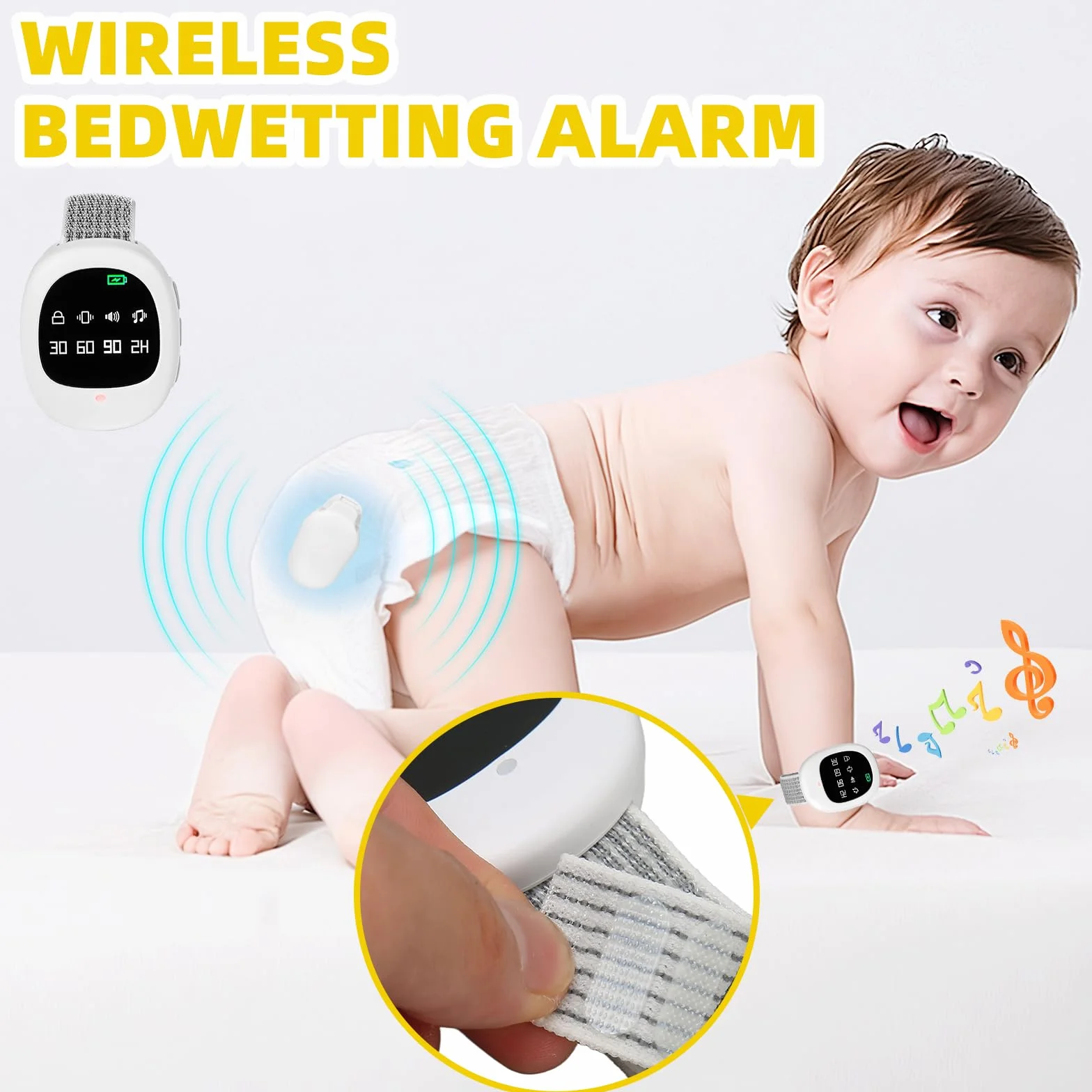 Allarme senza fili per Bagnare il Letto, Wireless Allarme Enuresi Notturna con 3 Modalità, USBC Rcaricabile, Alta Sensibilità, Allarme Pipì per Bambini Anziani e Pazienti a Letto