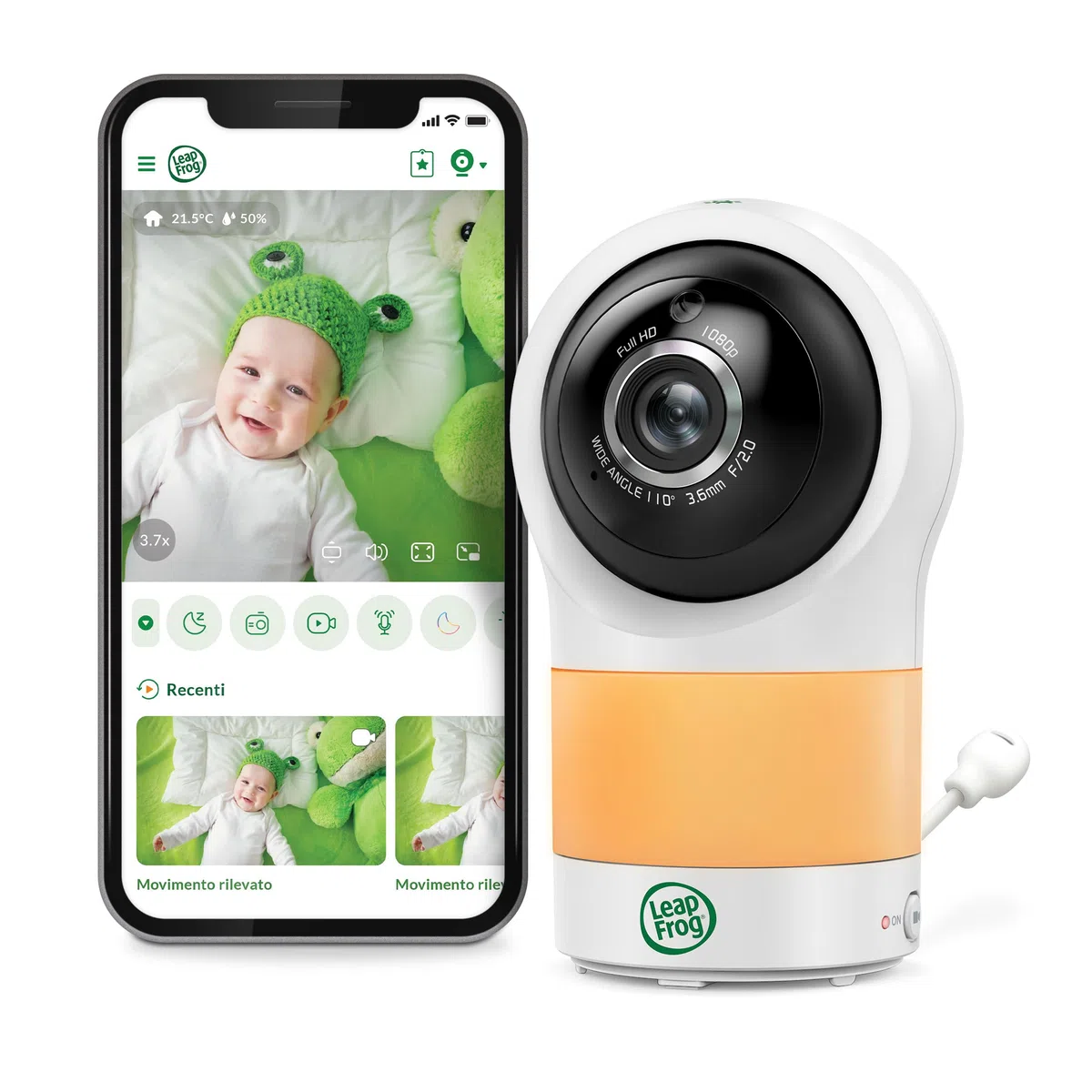 LeapFrog LF1911 Baby Monitor con video in 1080HD,App gratuita con rilevamento del movimento e del rumore,visione notturna a colori,modalità privacy,telecomando dello zoom a inclinazione di rotazione