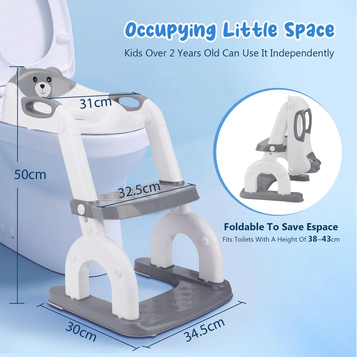 Sedile WC per bambini con scale, sedile WC regolabile in altezza, sedile WC pieghevole per bambini, vasino antiscivolo con gradini, comodo allenatore WC a partire dai 2 anni in su
