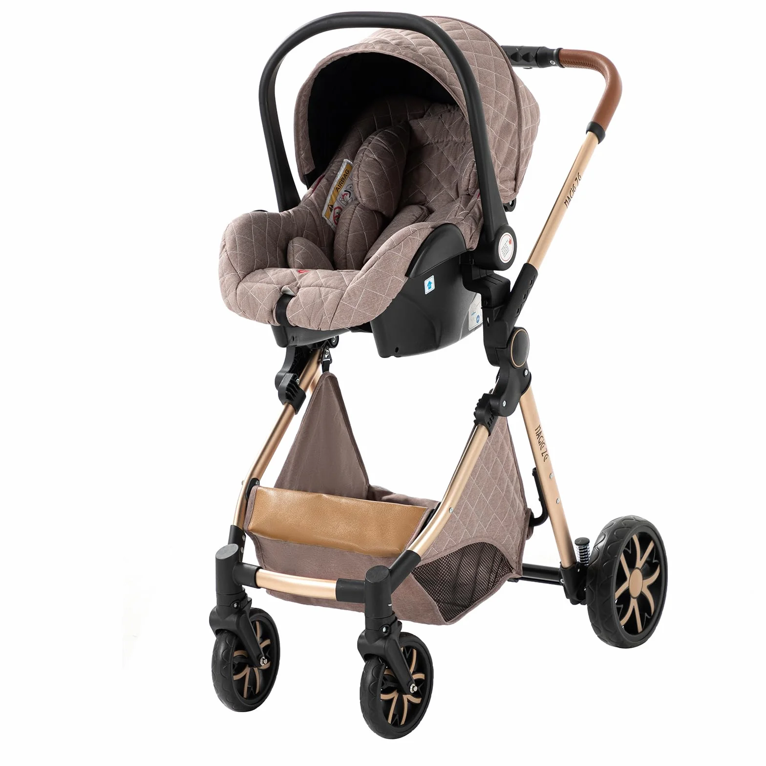 Nine point nine Trio Passeggino Neonati 3 in 1 con Telaio in Alluminio V9 Khaki