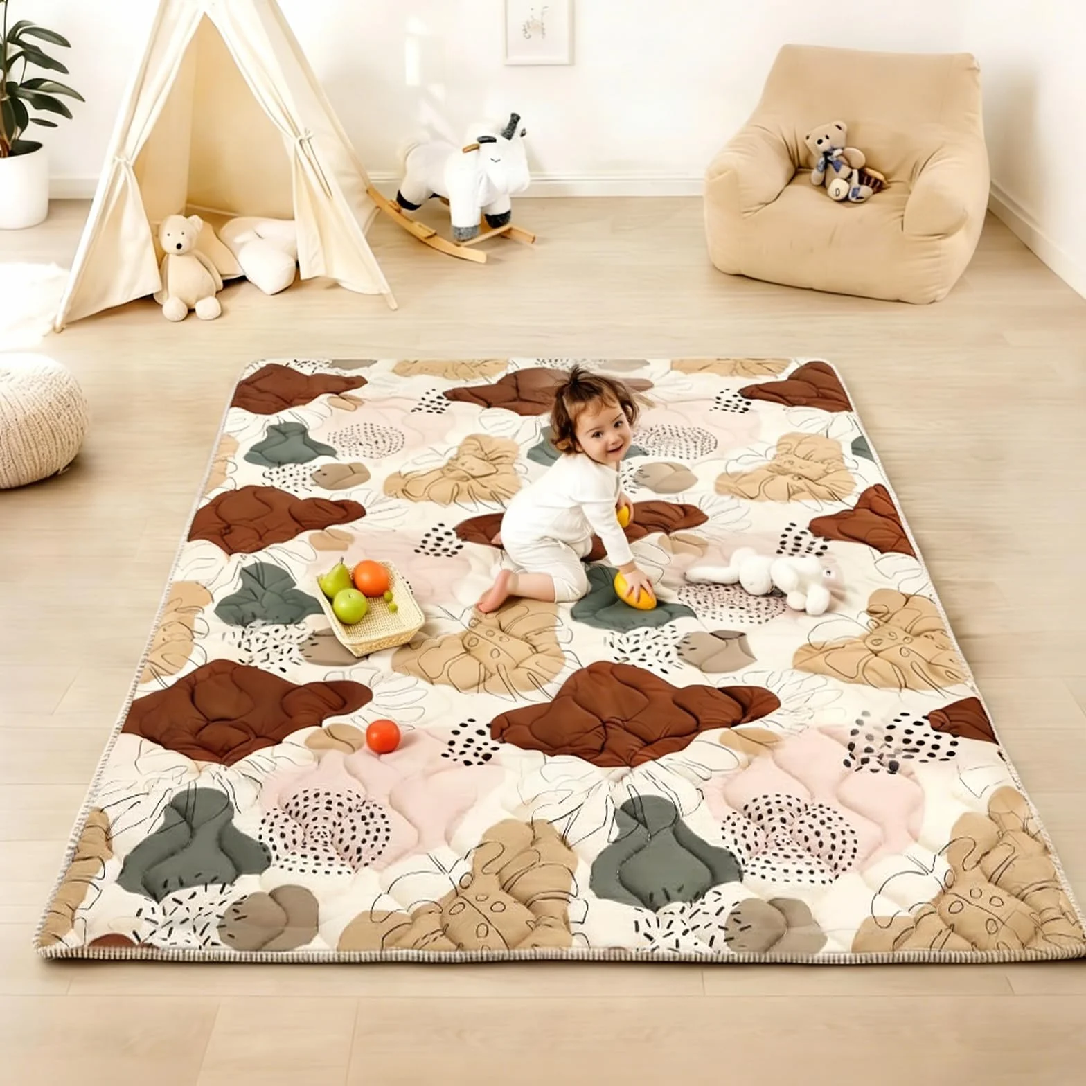 Tappeto Gioco Bambini,Addensare Tappeto Gioco Neonato 200x180cm,Antiscivolo,Lavabile in Lavatrice,Pieghevole Tappeto Neonato Gattonamento,Tappeto Cameretta Bambino, Design in Stile Bohémien