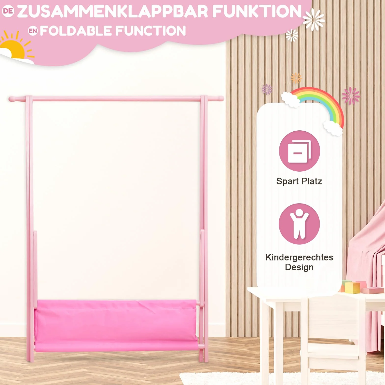 Yorbay Scaffale per Abbigliamento per Bambini con Contenitore, Pieghevole, Bambù