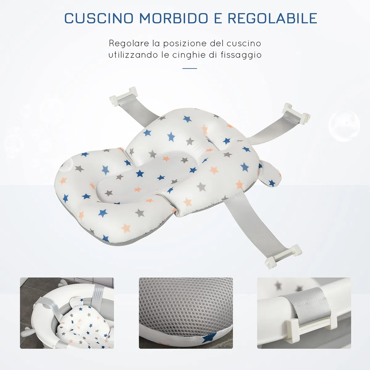 HOMCOM Vaschetta Bagnetto Pieghevole per Bambini 0-3 Anni con Indicatore di Temperatura e Cuscino, 81.5x50.5x23.5cm, Bianco
