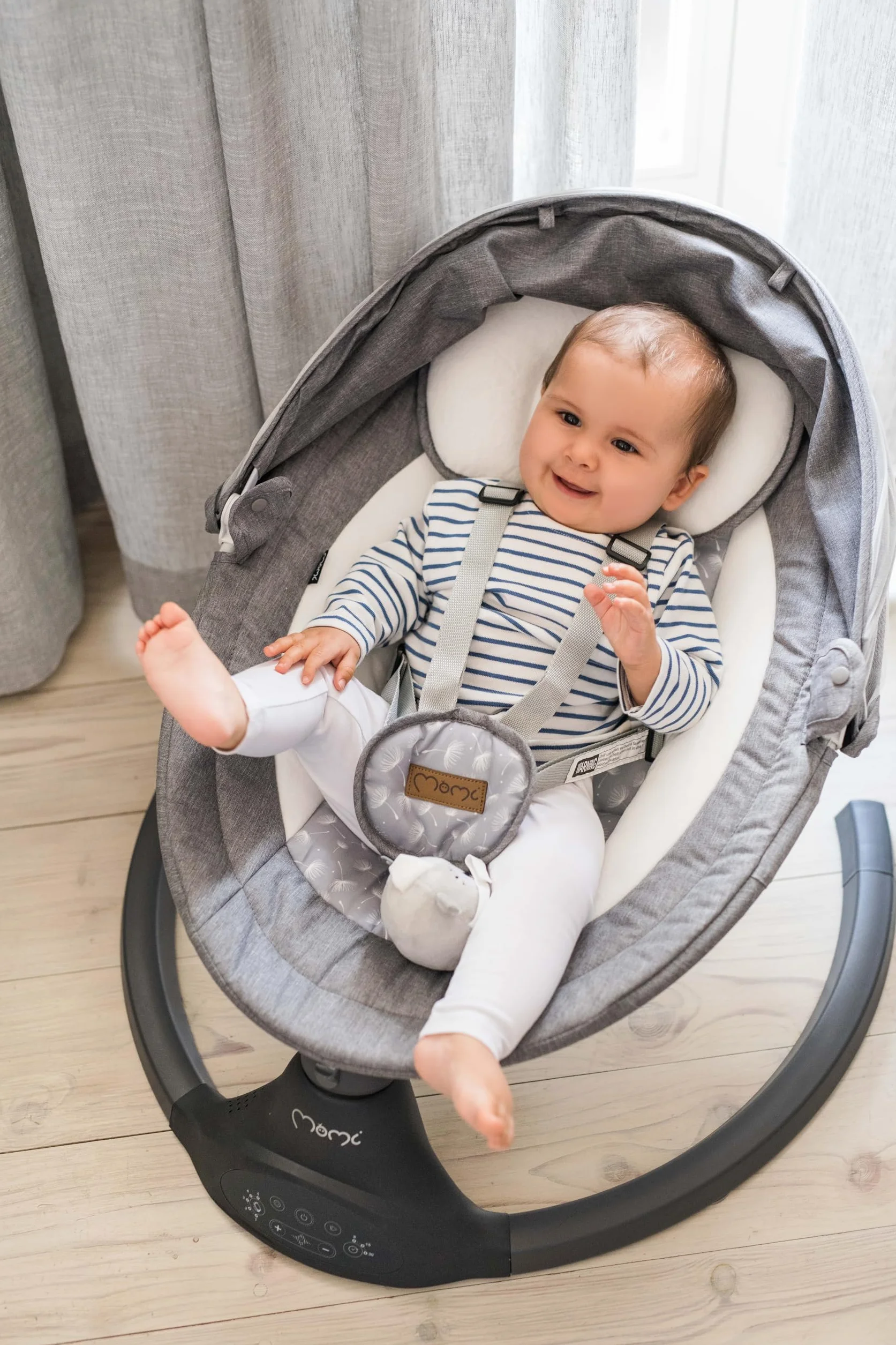 MoMi KENANI Sdraietta per bambini pieghevole 9 kg telecomando Bluetooth cintura sicurezza 5 punti