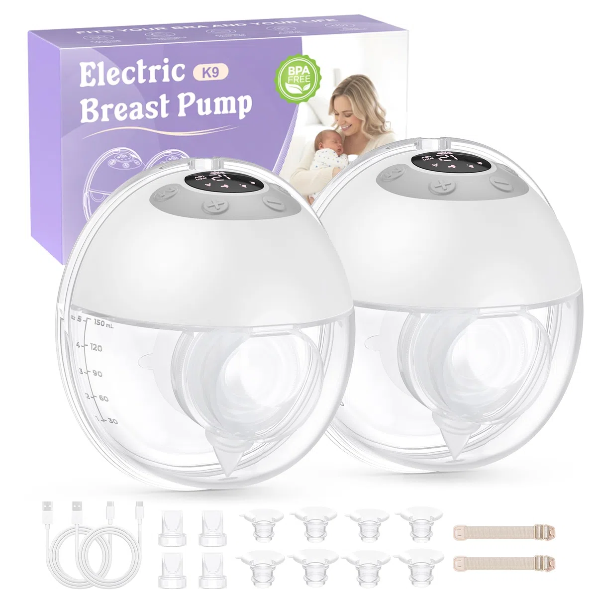 Haokoo Tiralatte Elettrico Indossabile Senza Mani, Tutto in Uno Tira Latte Neonati Elettrico per Uso Quotidiano e Lavoro, Facile da Usare con Flange 17/19/21/24/27 mm, 4 Modalità 12 Livelli, 2 Pezzi