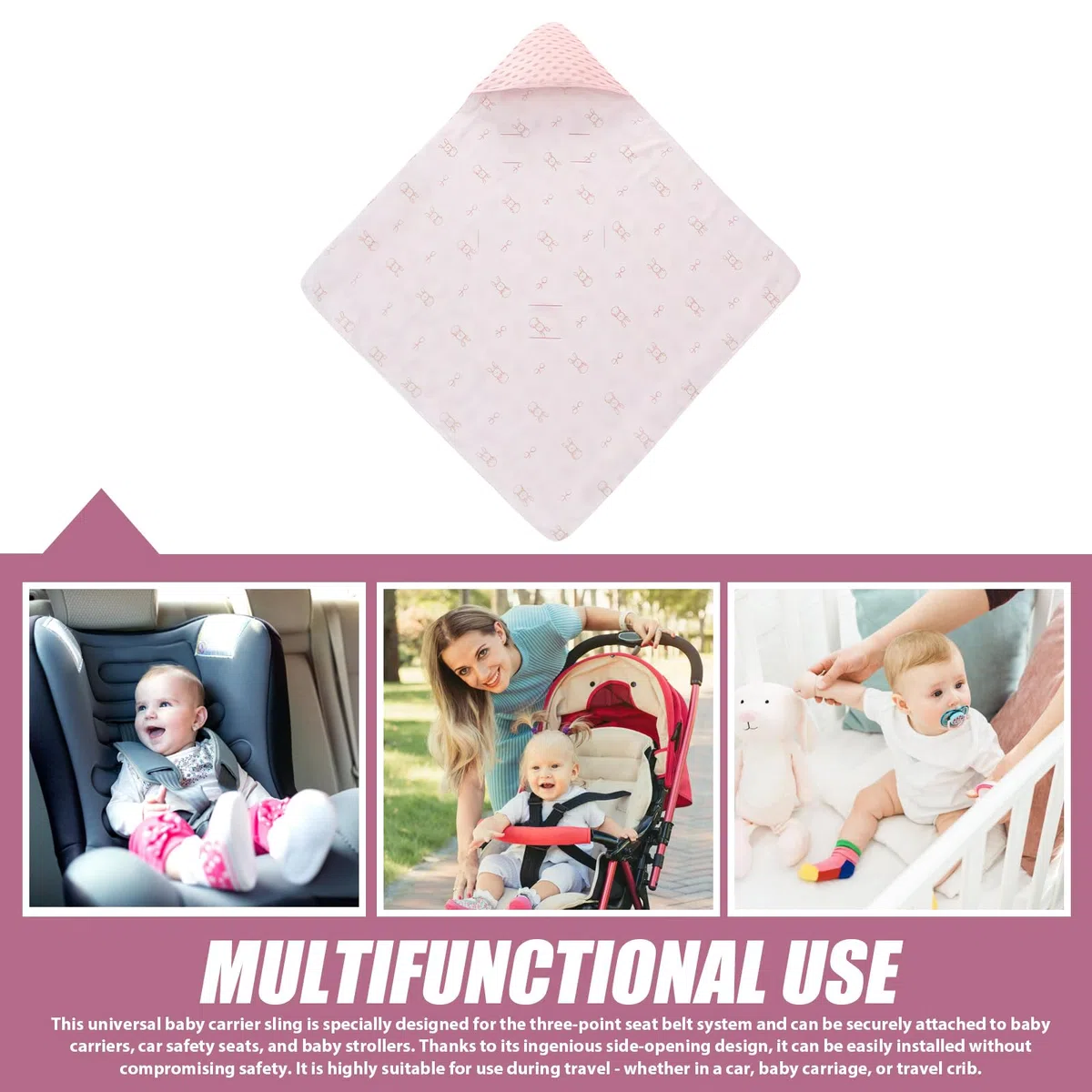 Coperta per Ovetto e Passeggino, Coperta Reversibile in Cotone, Coperta Universale Doppio Lato, per Passeggino, Buggy, Seggiolino Auto - Rosa, 90 x 90 cm