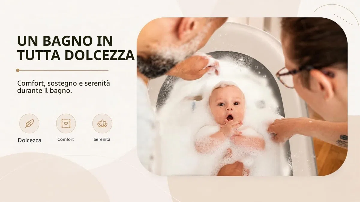 Vasca da bagno pieghevole con supporto in acciaio – Vasca da bagno per neonati con termometro e tubo di scarico – Cuscino ergonomico neonato – guadagno di spazio piccolo bagno – 0-3 anni