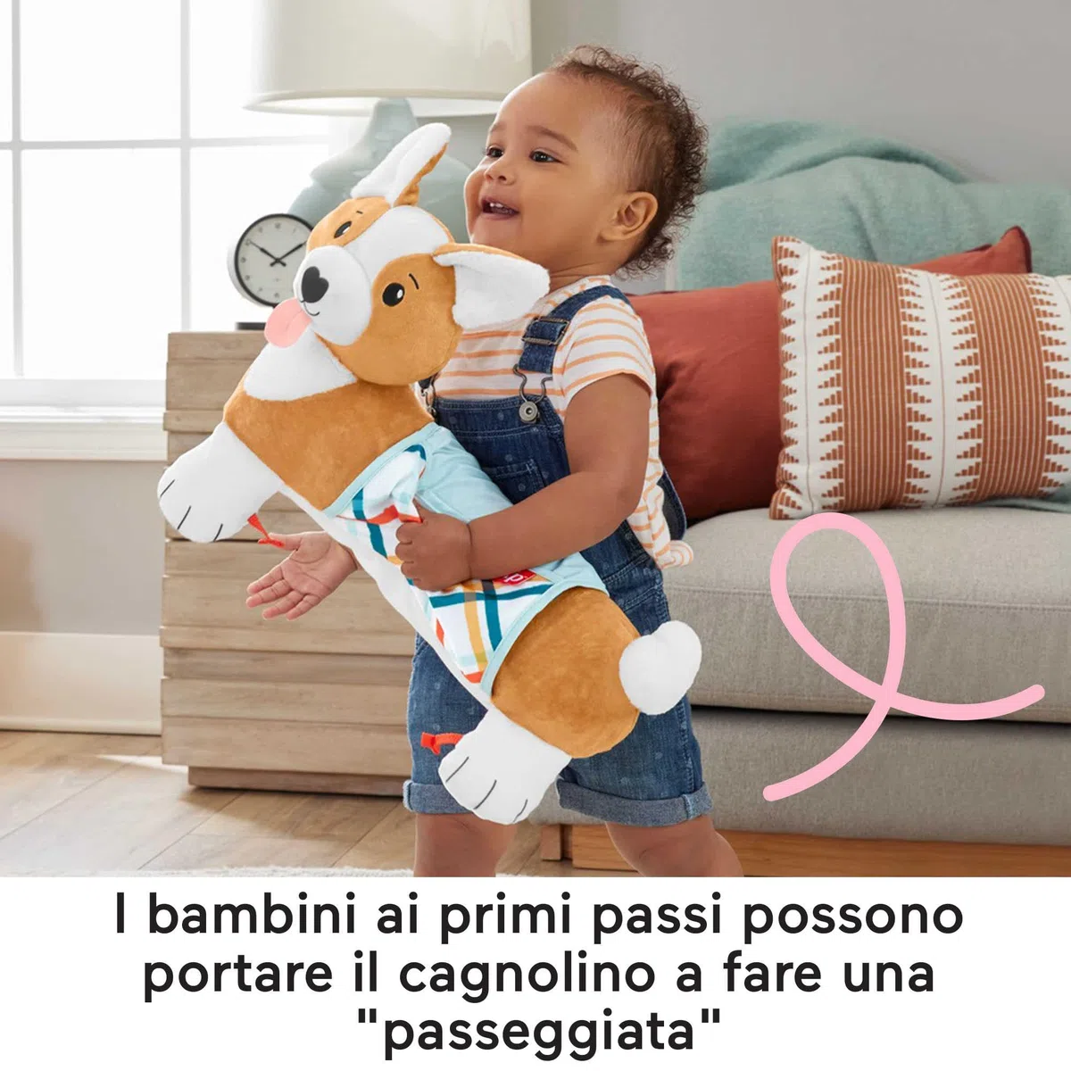 Fisher-Price - Cuscino Corgi Tummy Time 3 in 1, sostiene Il Bambino in 3 Modi Durante Ogni Fase della Crescita: disteso, Seduto, per Gioco di Ruolo; con 1 specchietto e sonaglino Senza BPA, HJW10