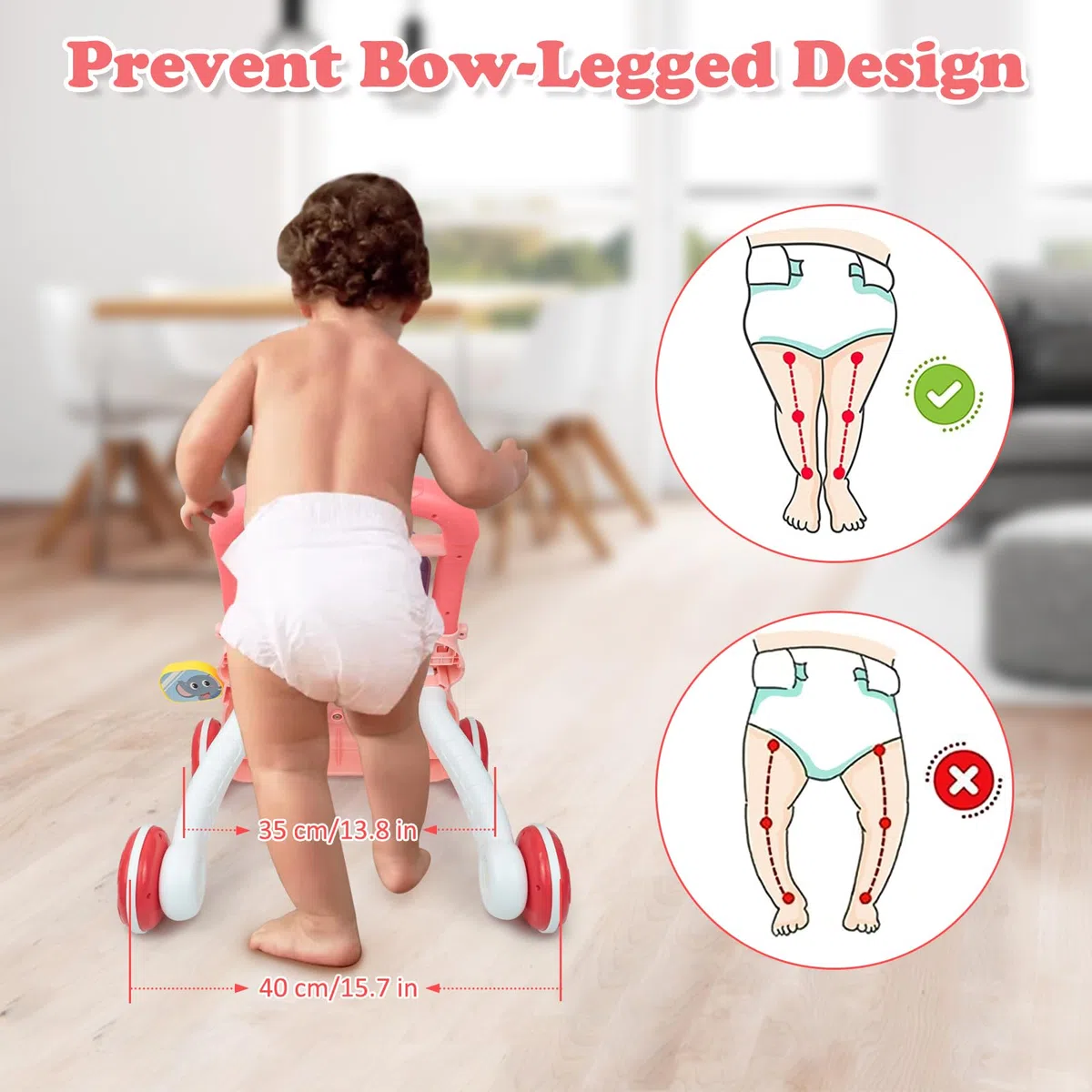 Camminatore per Bambini da Seduto a in Piedi, 2 In 1 Giocattolo a Spinta Bambini con Musica e Lavagna da Disegno, Centro di Attività Educativa Precoce Multifunzionale per Neonati 12M+ (Rosa)