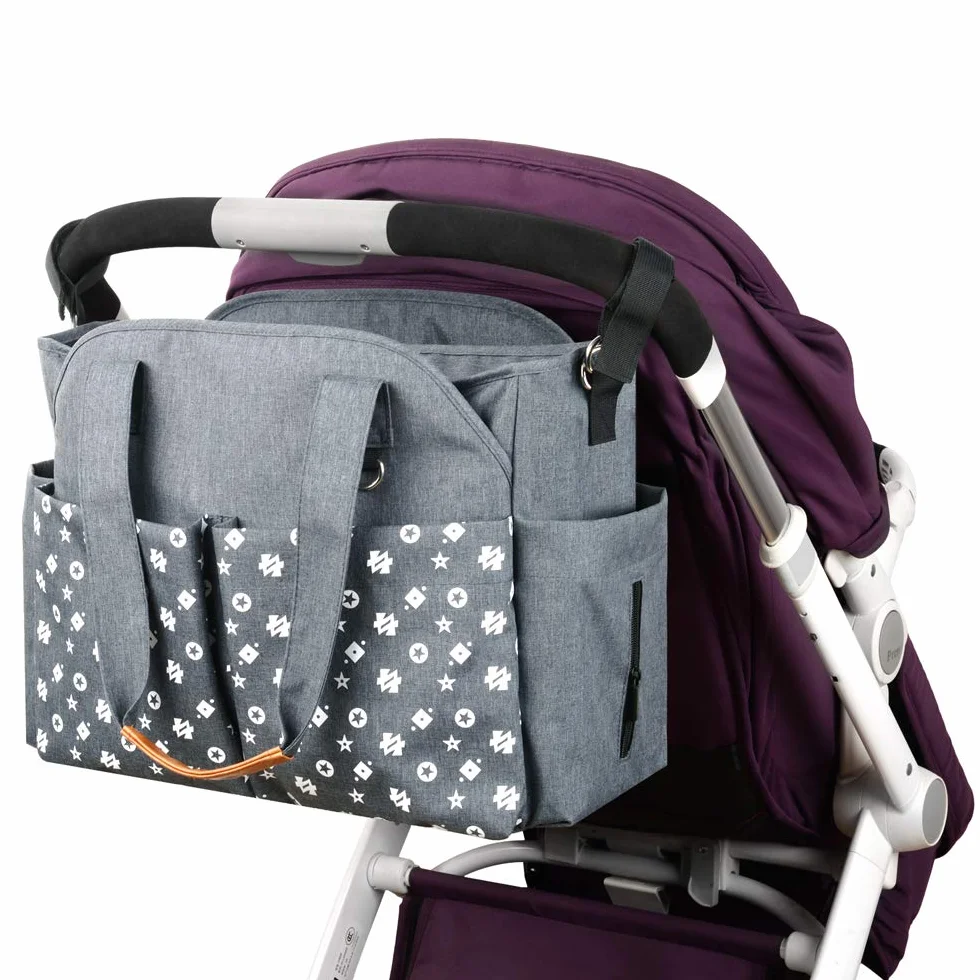Homlynn Borsa a tracolla per cambio pannolino, borsa messenger da viaggio con cinghie per carrozzina, 12 tasche, grigio classico