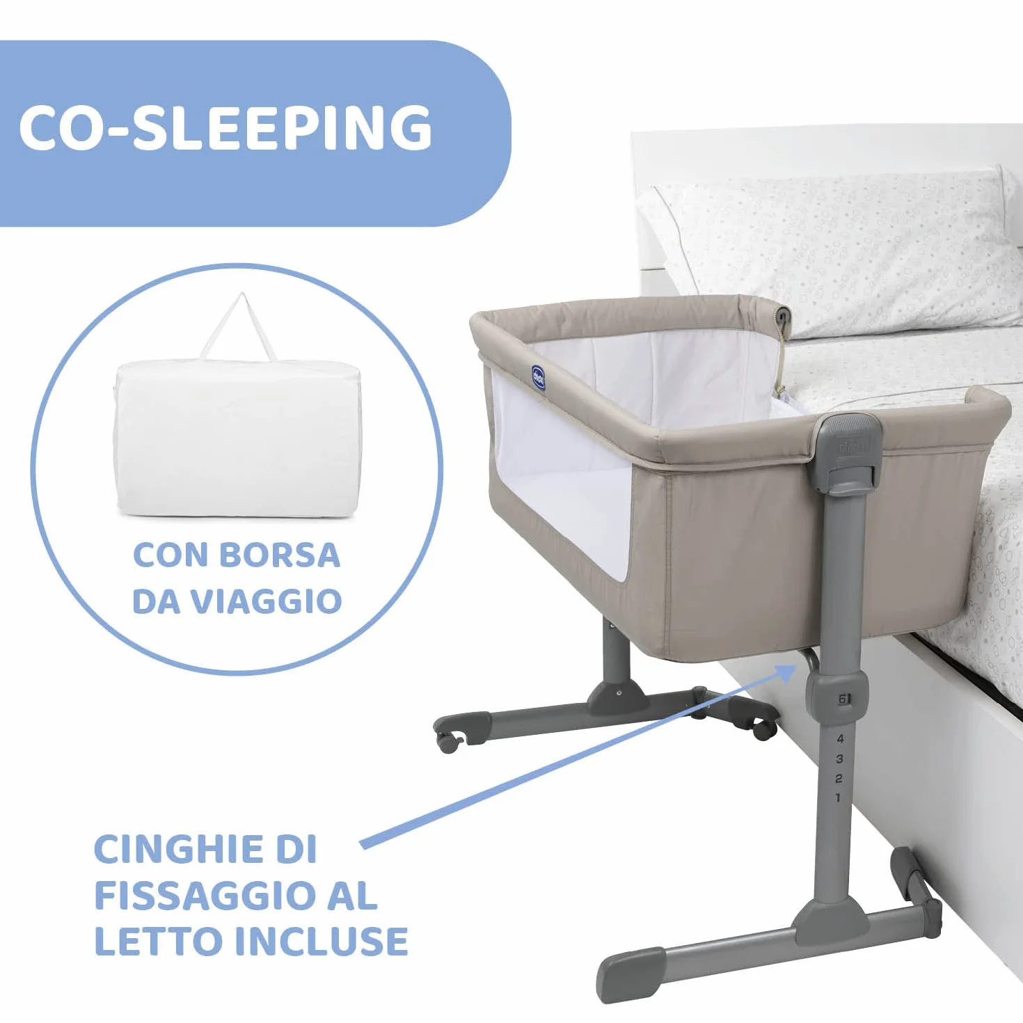 Chicco Next2Me Essential Culla Neonato Co-Sleeping Altezza Regolabile Materasso Incluso 0-6 Mesi Beige